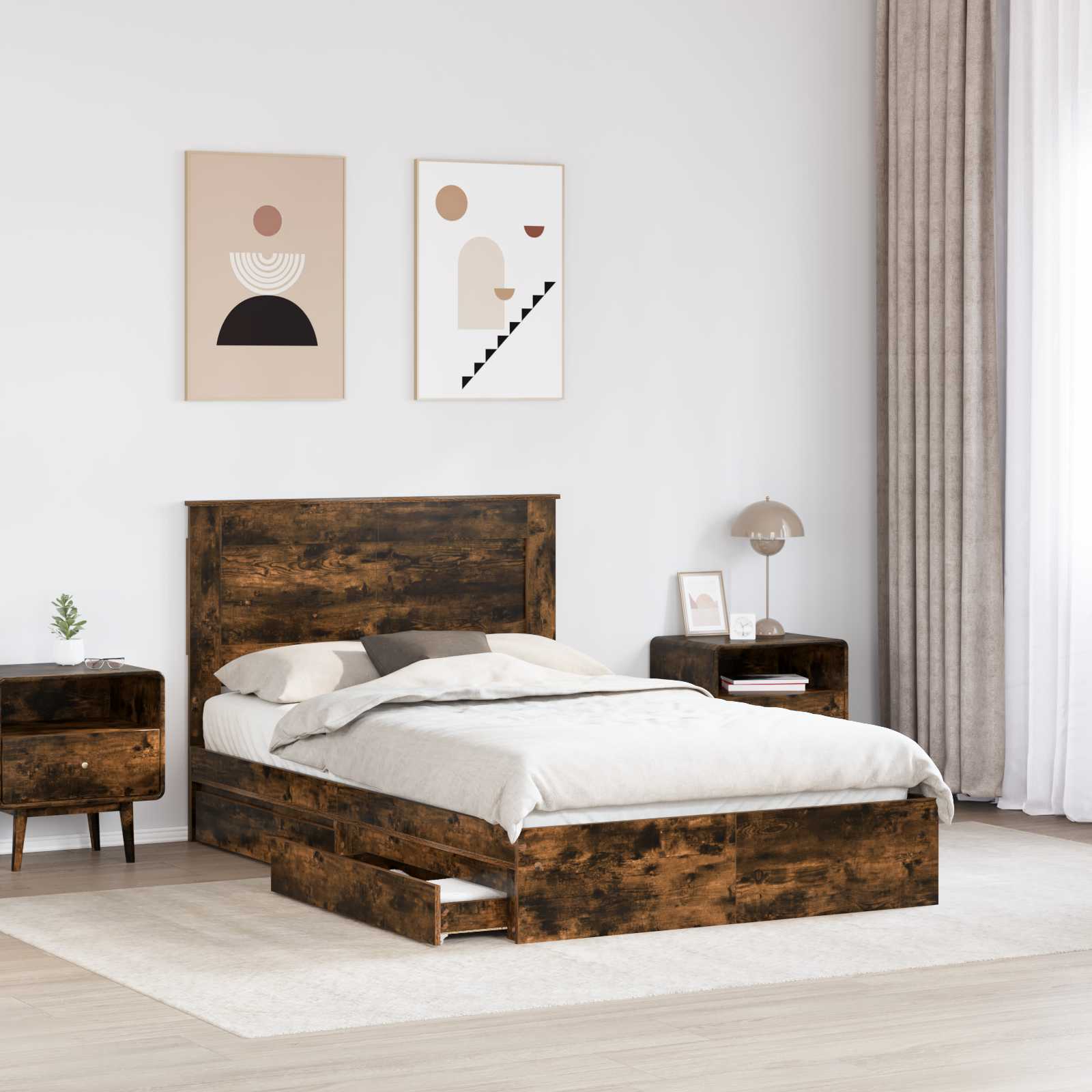 Opslag bed met lade Gerookt eiken 120 x 200 cm Bewerkt hout – afbeelding 3
