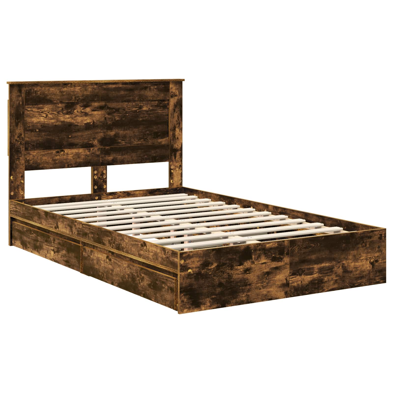 Opslag bed met lade Gerookt eiken 120 x 200 cm Bewerkt hout – afbeelding 4