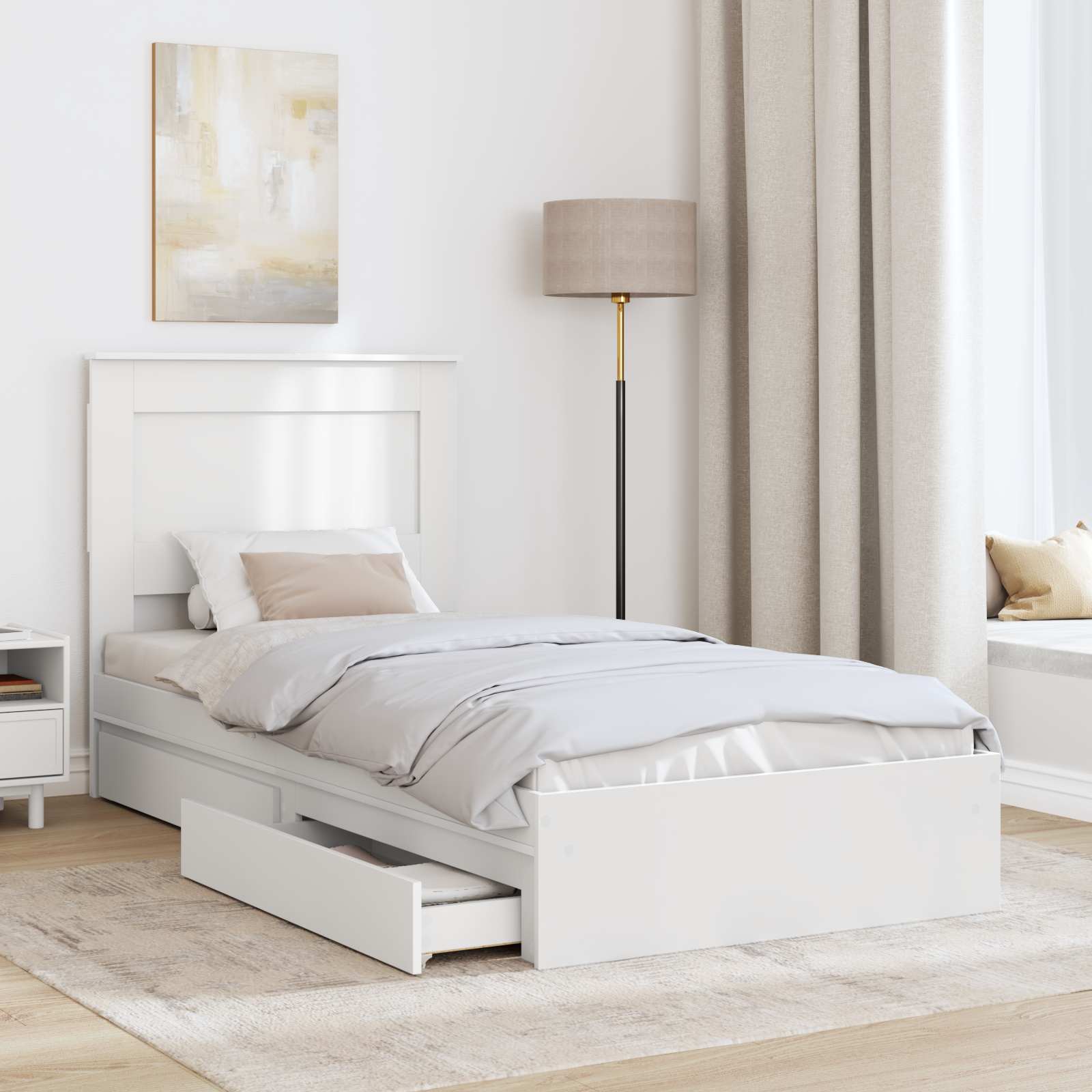 Opslag bed met hoofdeinde met lade Wit 90 x 190 cm Bewerkt hout – afbeelding 3