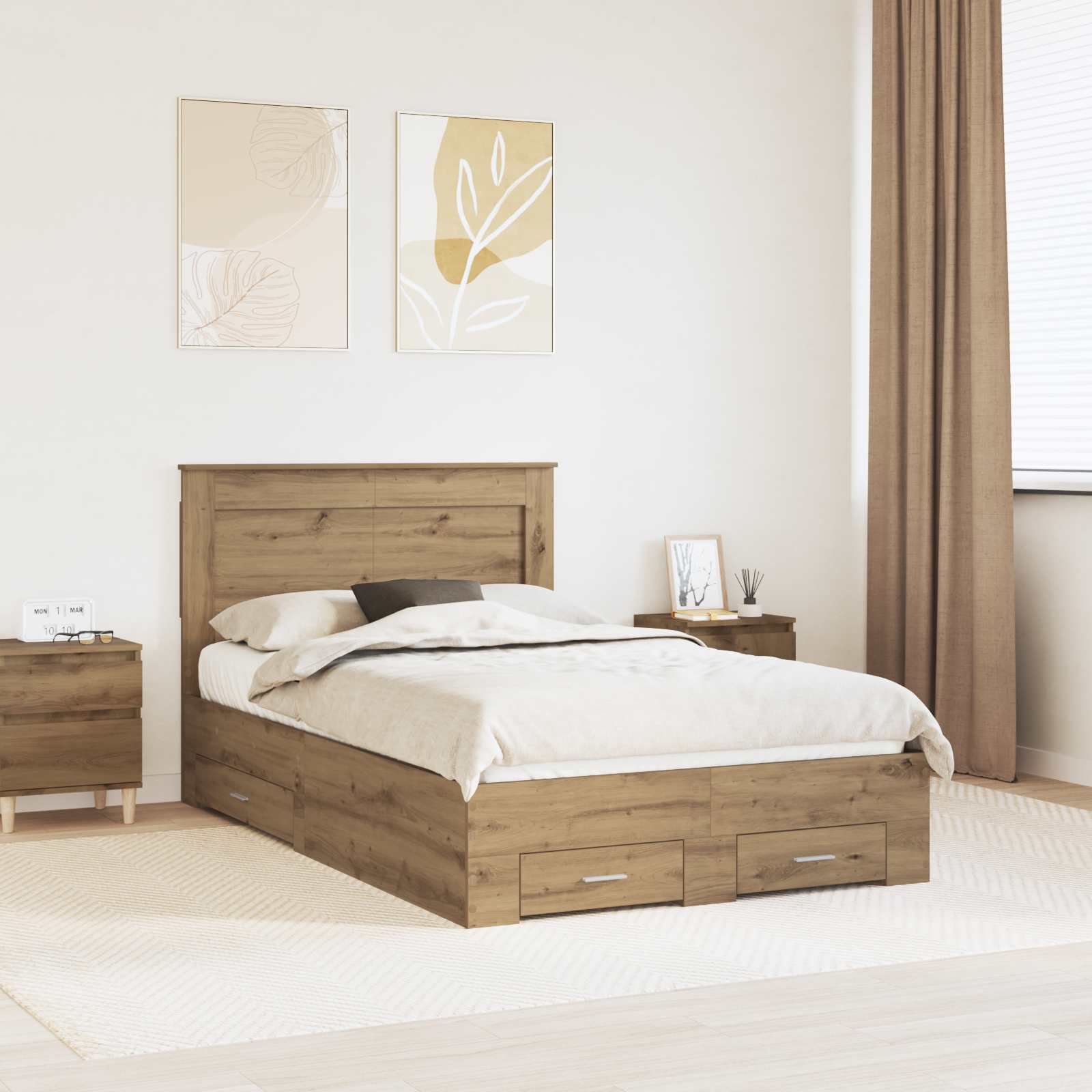 Bedframe met lade met hoofdeinde met opslag Bewerkt hout – afbeelding 1