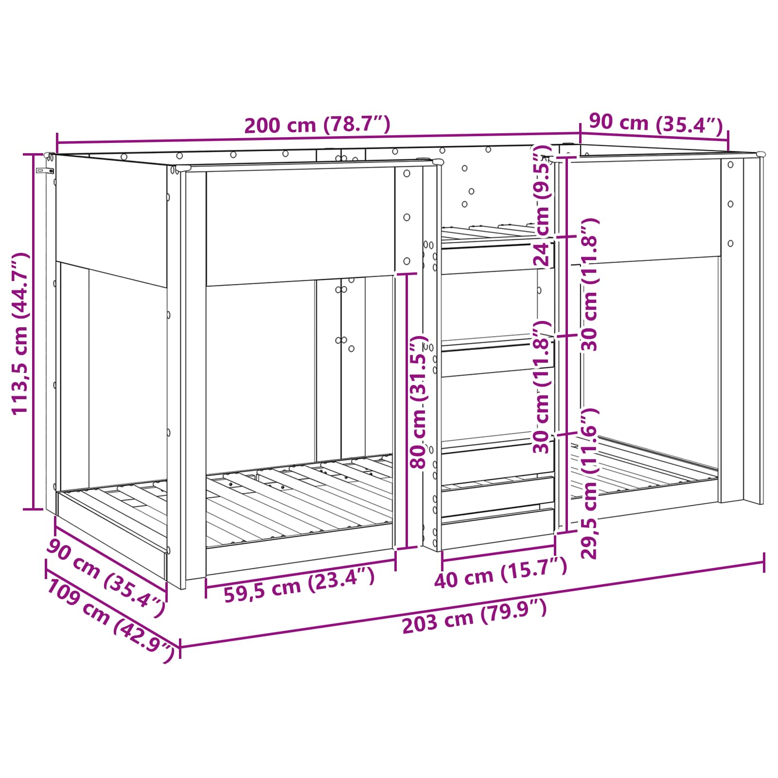 Bunk Bed voor Kinderen Wit 90 x 200 cm Bewerkt hout – afbeelding 12