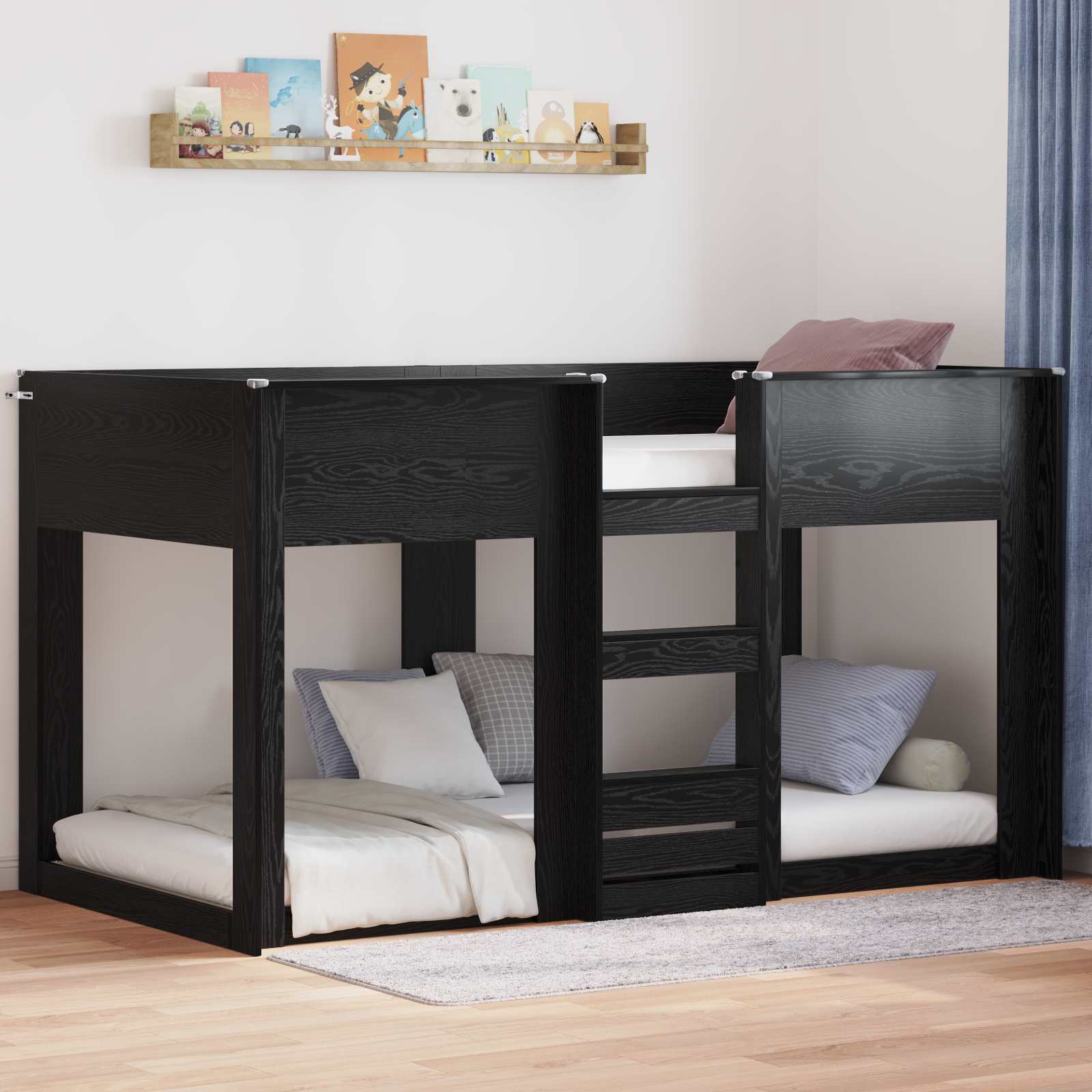 Bunk Bed voor Kinderen Zwart Eiken 100 x 200 cm Bewerkt hout