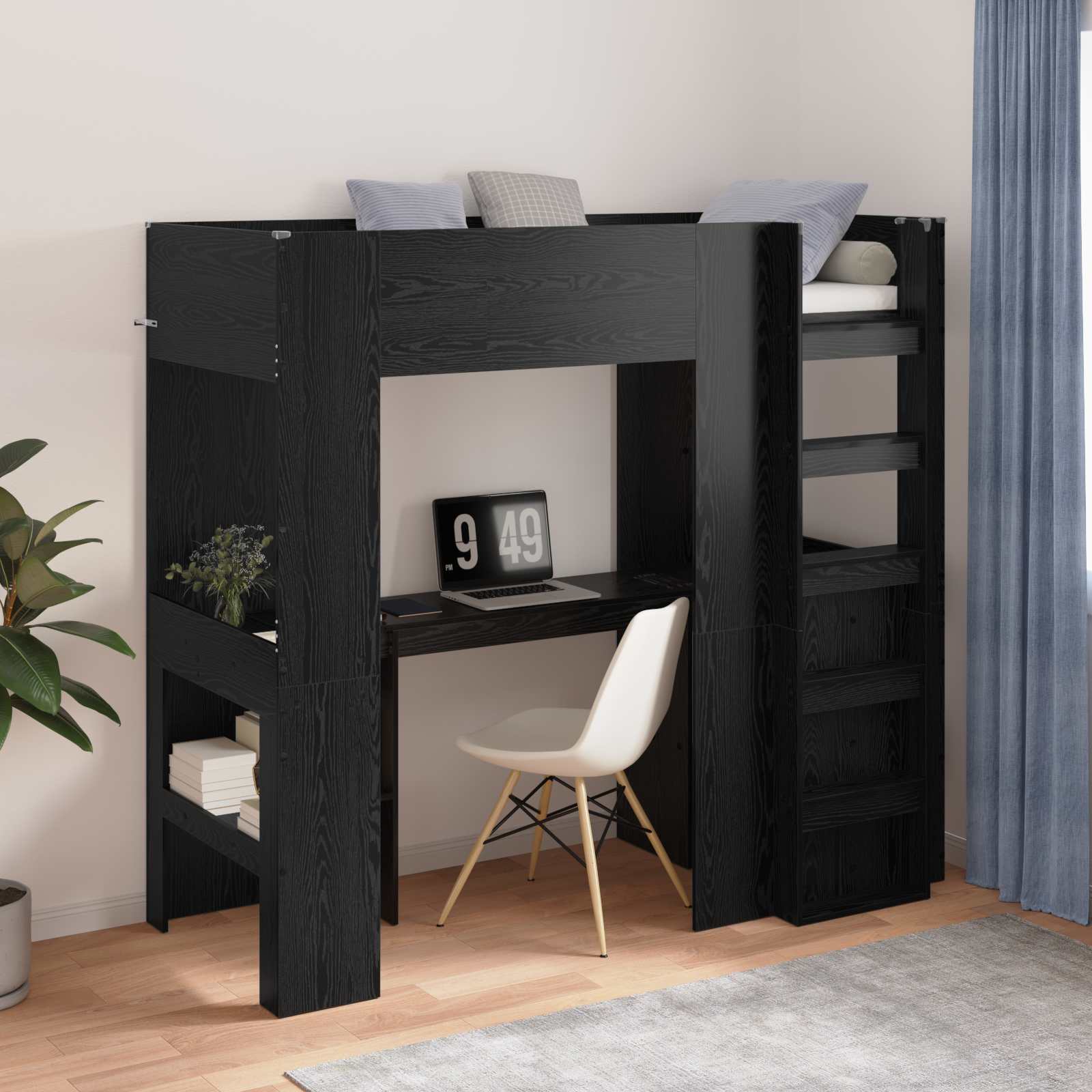 Loft Bedframe met Bureau Zwart Eiken 75 x 190 cm Bewerkt hout