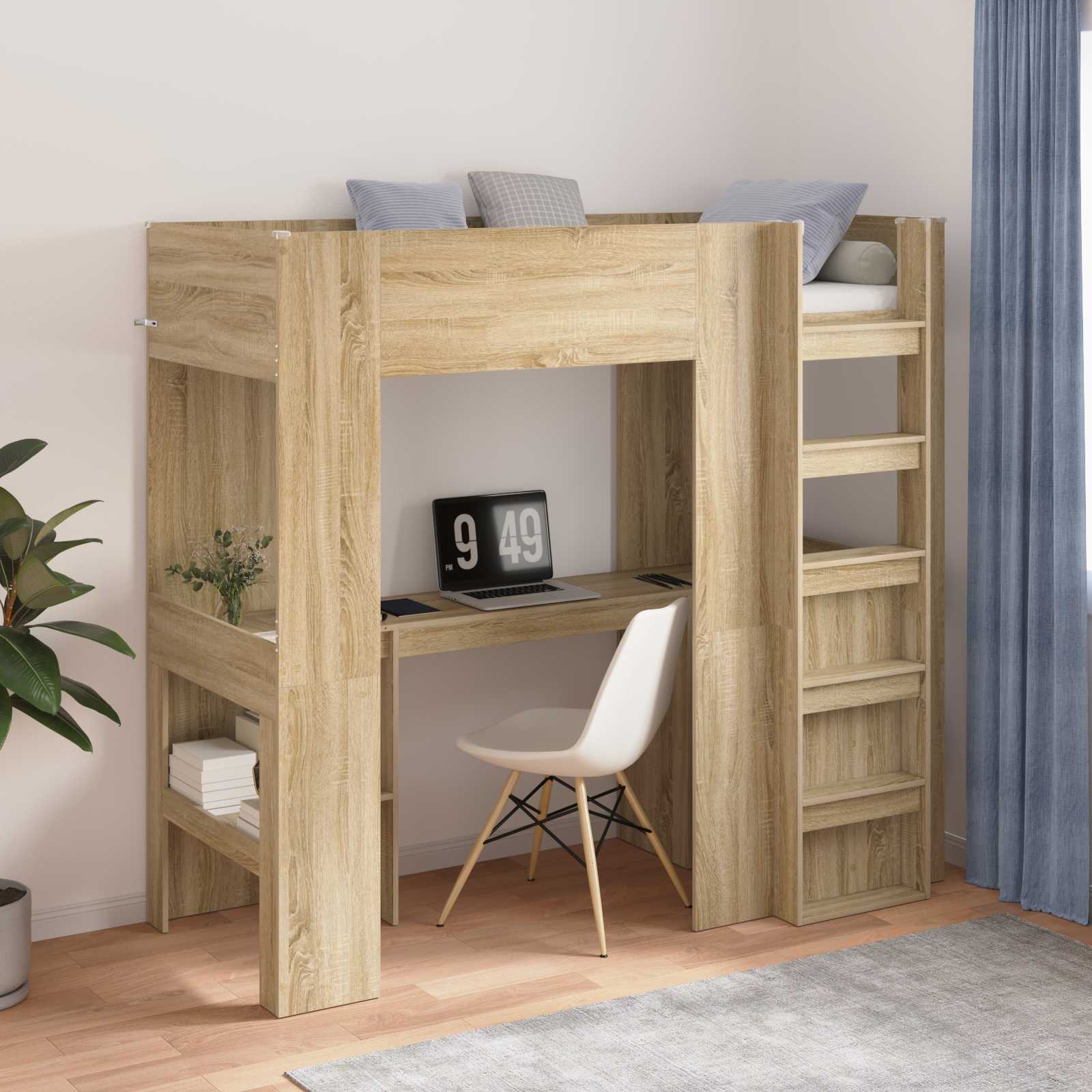 Loft Bedframe met Bureau Sonoma Eiken 75 x 190 cm Bewerkt hout