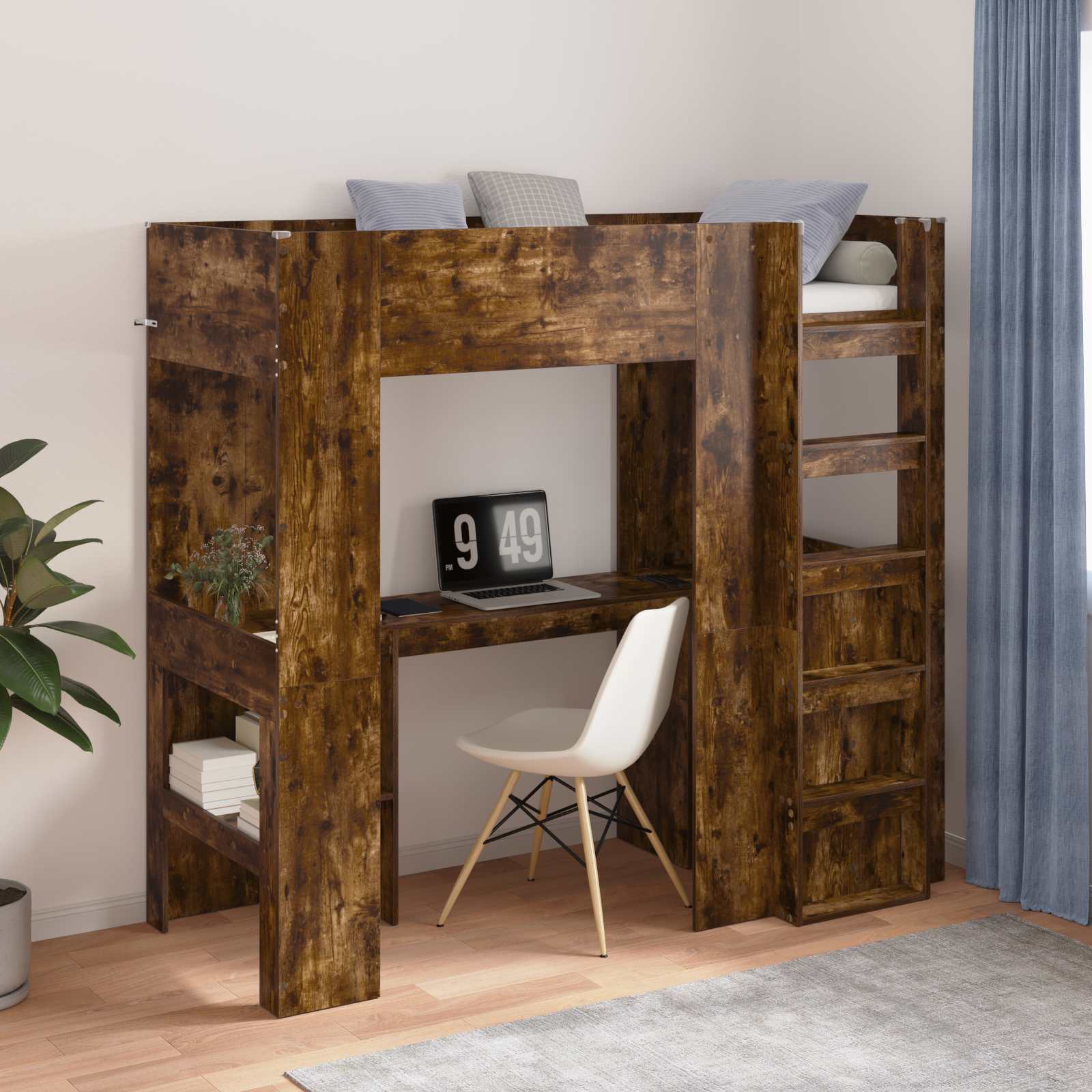 Loft Bedframe met Bureau Gerookt eiken 75 x 190 cm Bewerkt hout