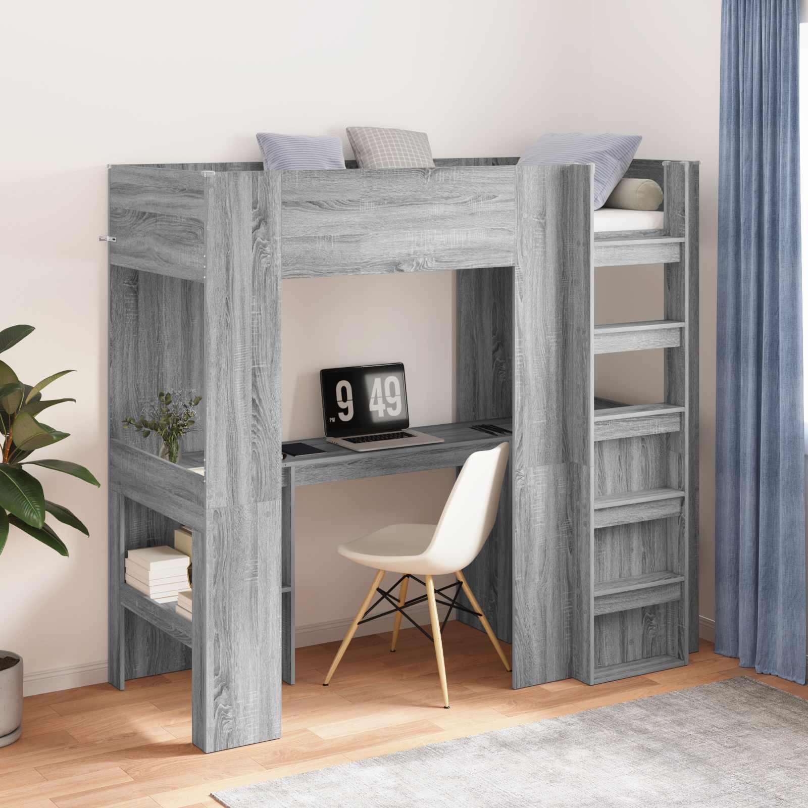 Loft Bedframe met Bureau Grijs Sonoma 75 x 190 cm Bewerkt hout