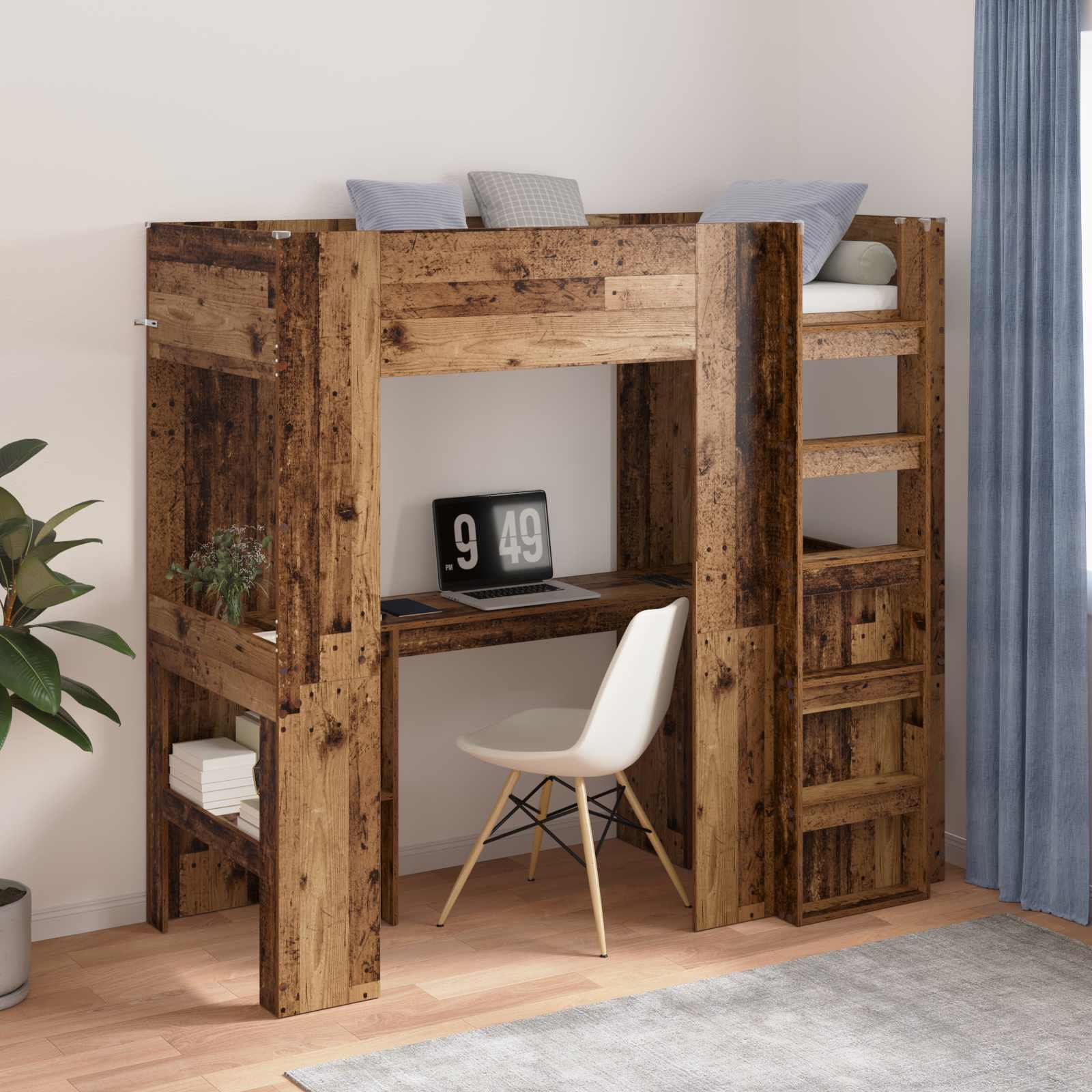 Loft Bedframe met Bureau Oudhout 75 x 190 cm Bewerkt hout