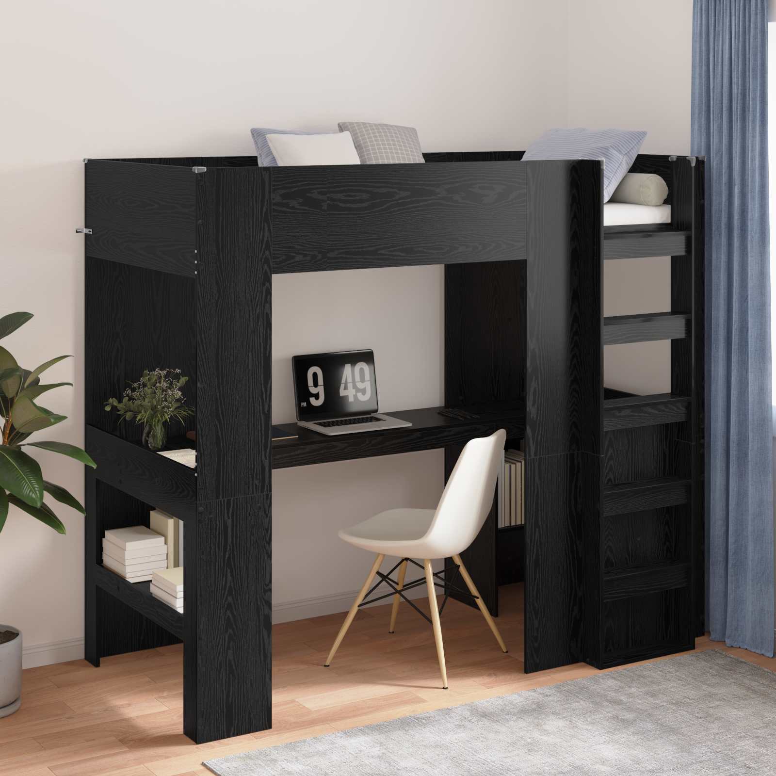Loft Bedframe met Bureau Zwart Eiken 90 x 190 cm Bewerkt hout