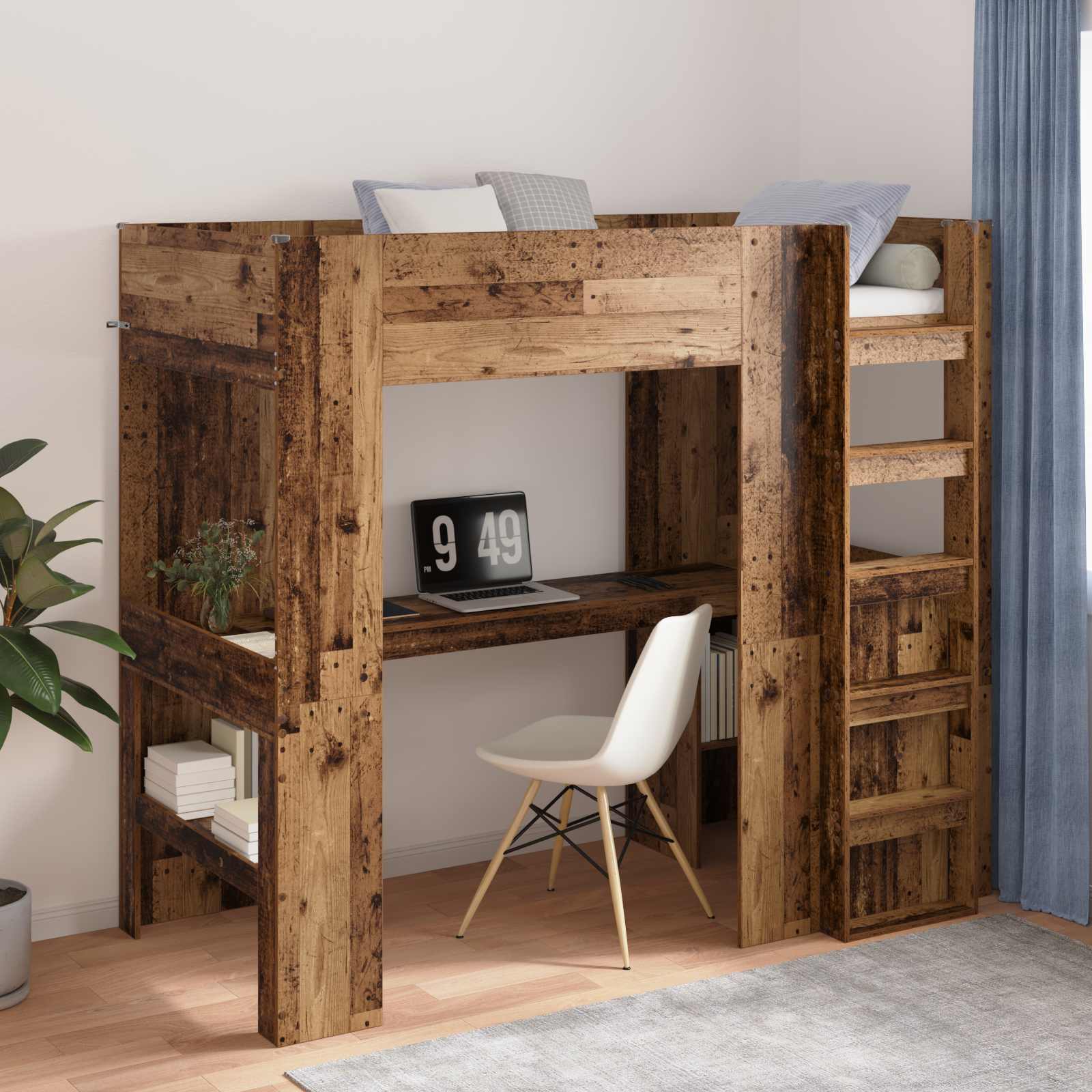 Loft Bedframe met Bureau Oudhout 90 x 200 cm Bewerkt hout