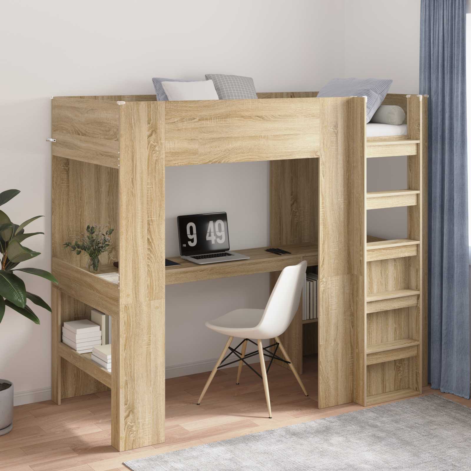 Loft Bedframe met Bureau Sonoma Eiken 100 x 200 cm Bewerkt hout – afbeelding 1