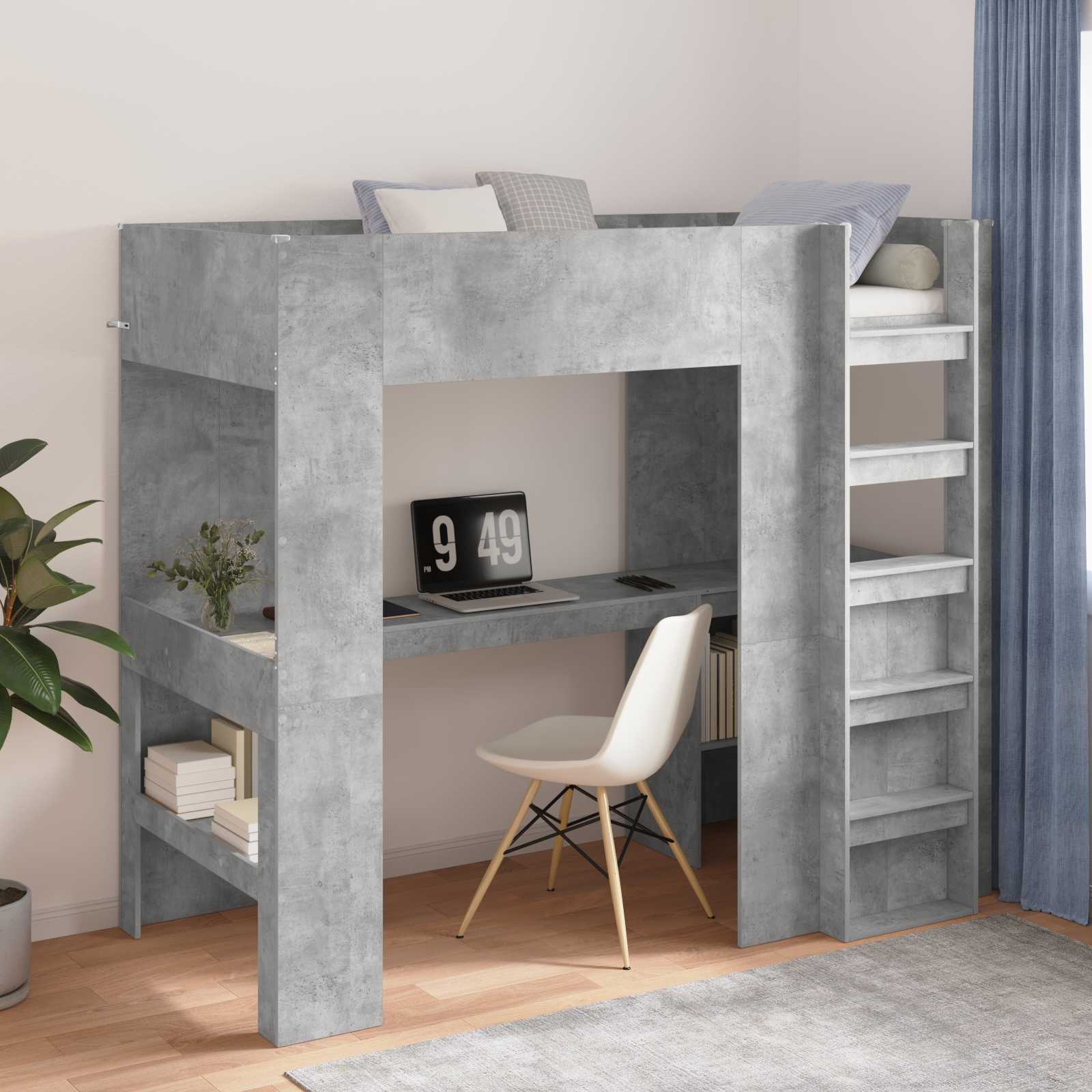 Loft Bedframe met Bureau Beton Grijs 100 x 200 cm Bewerkt hout – afbeelding 1