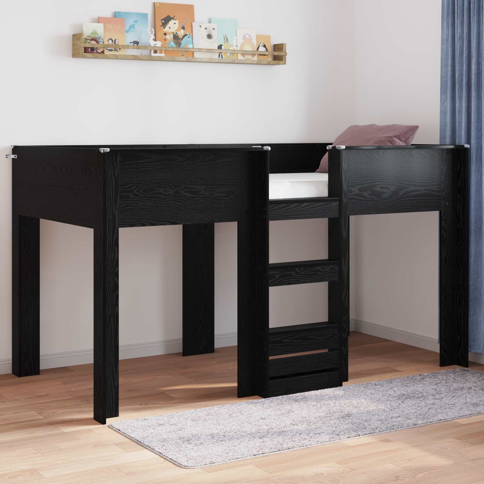 Bunk Bed voor Kinderen Zwart Eiken 90 x 190 cm Bewerkt hout