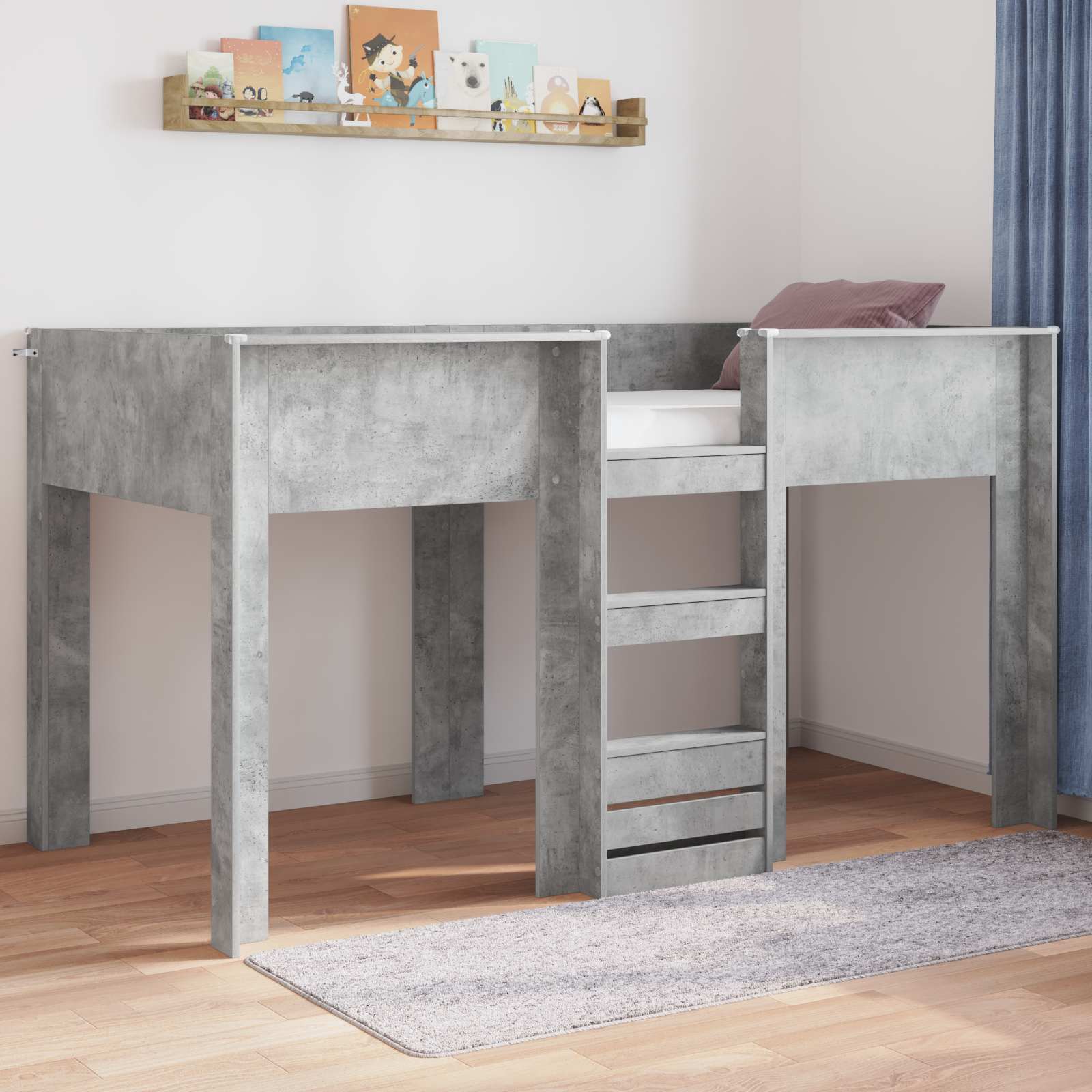 Bunk Bed voor Kinderen Beton Grijs 80 x 200 cm Bewerkt hout