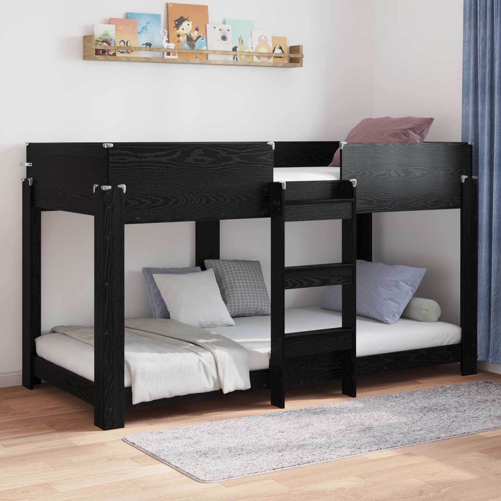 Bunk Bed voor Kinderen Zwart Eiken 80 x 200 cm Bewerkt hout