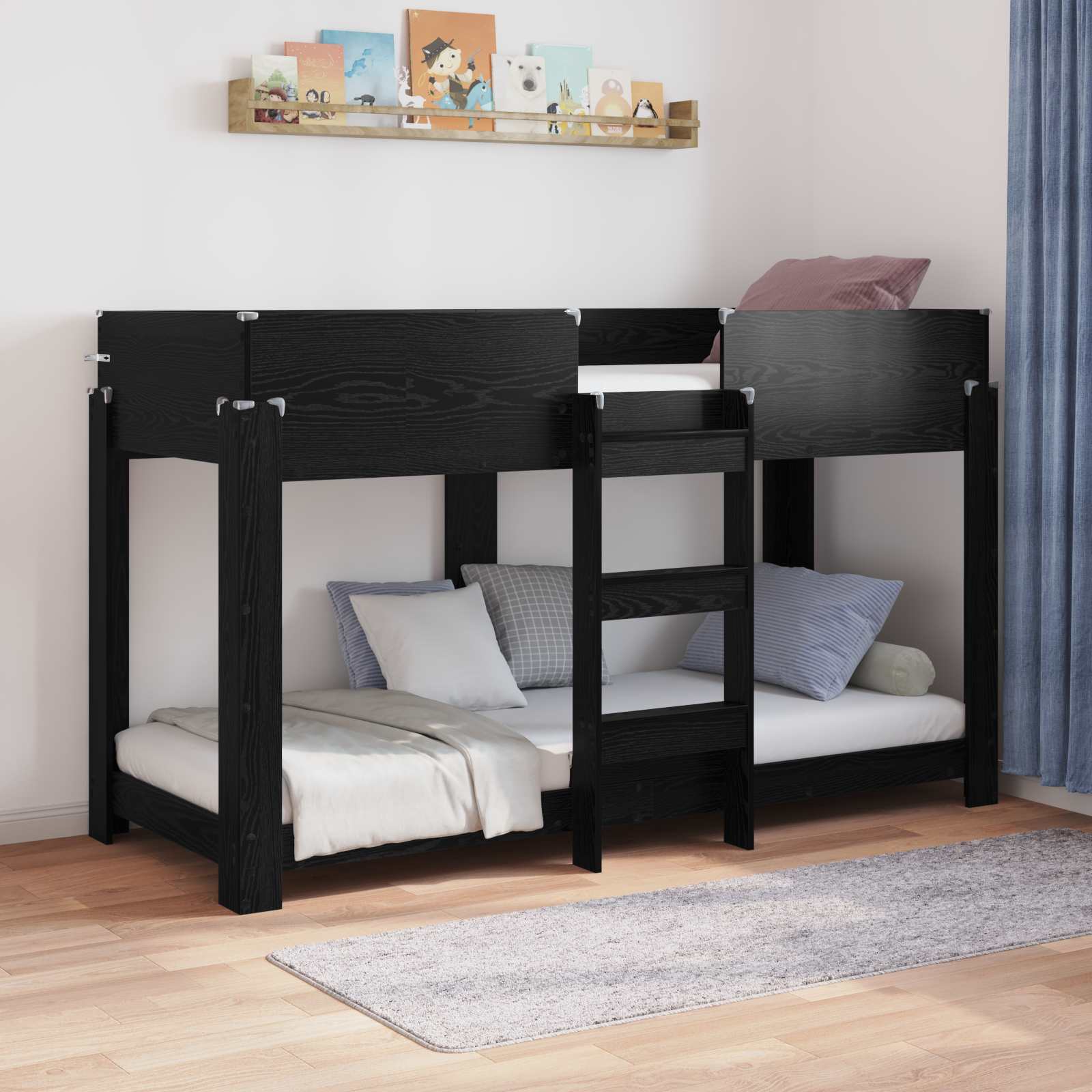 Bunk Bed voor Kinderen Zwart Eiken 75 x 190 cm Bewerkt hout