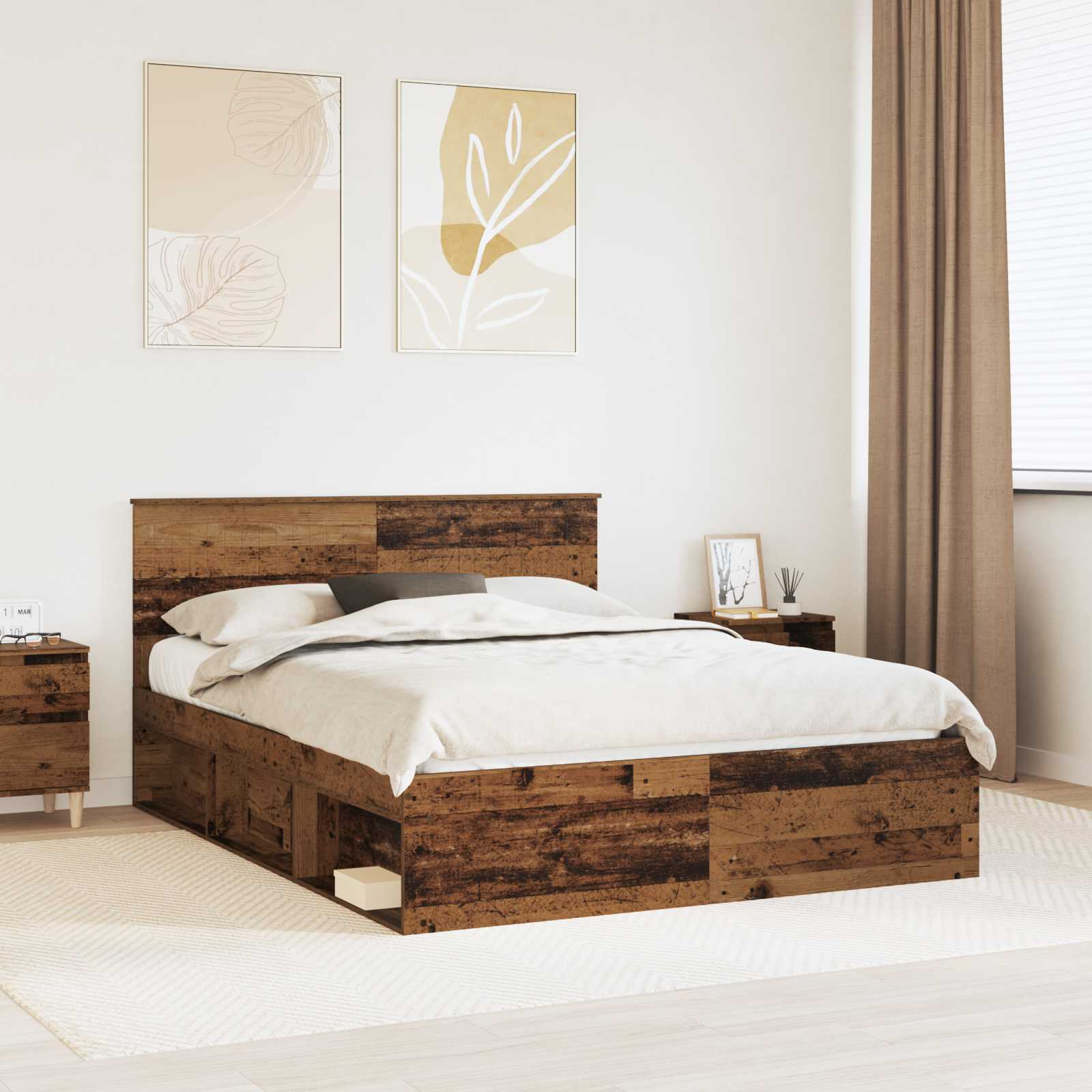 Bedframe met hoofdeinde Oudhout 150 x 200 cm Massief grenenhout – afbeelding 1