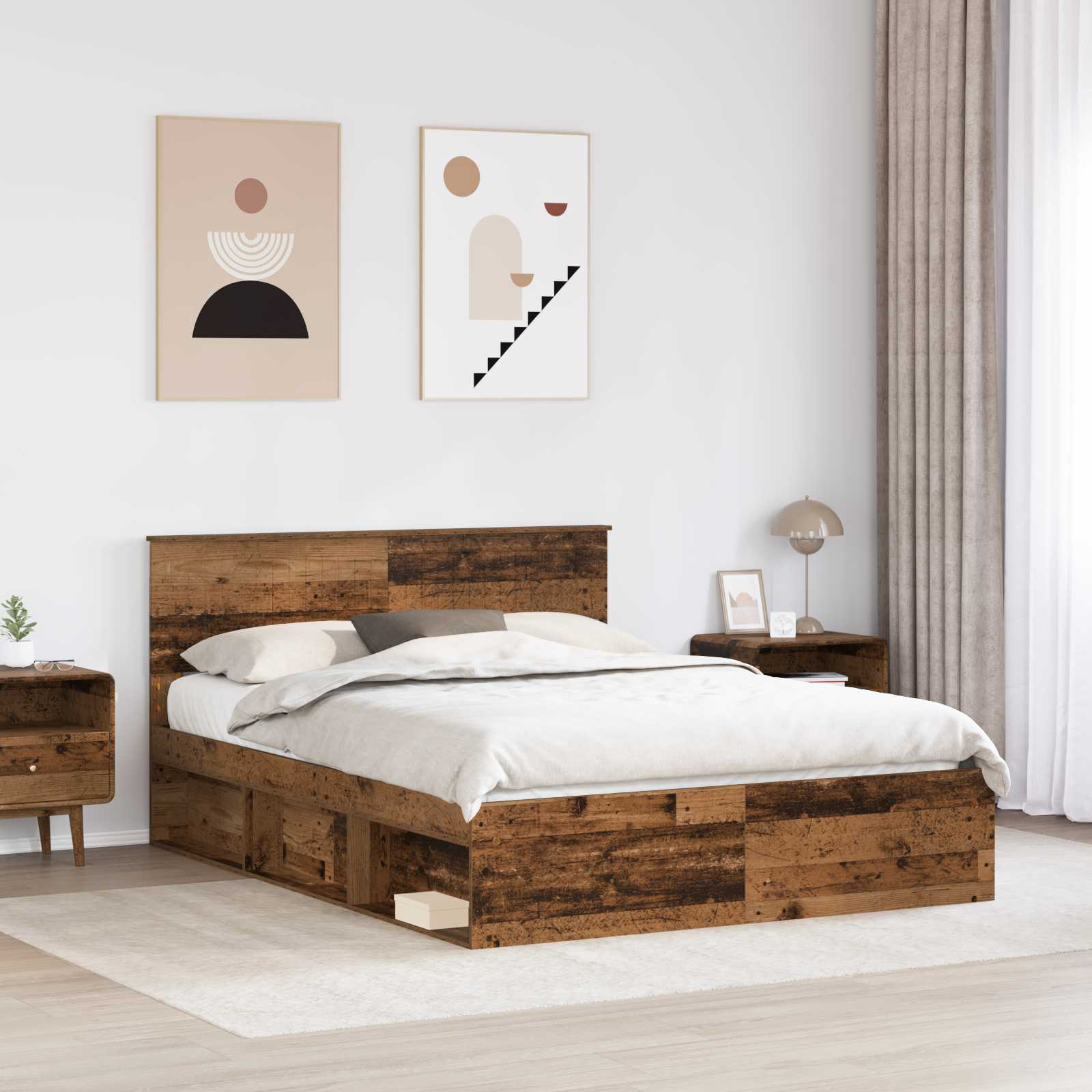 Bedframe met hoofdeinde Oudhout 150 x 200 cm Massief grenenhout – afbeelding 3
