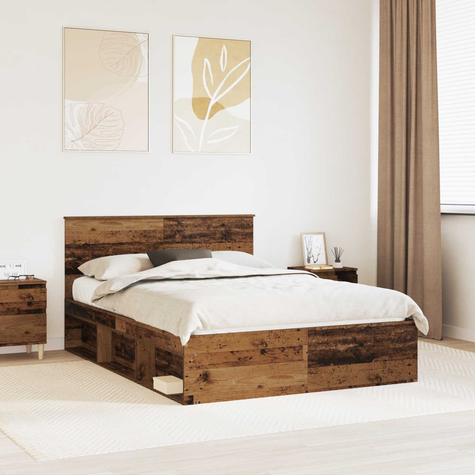 Bedframe met hoofdeinde Oudhout 140 x 200 cm Massief grenenhout – afbeelding 1