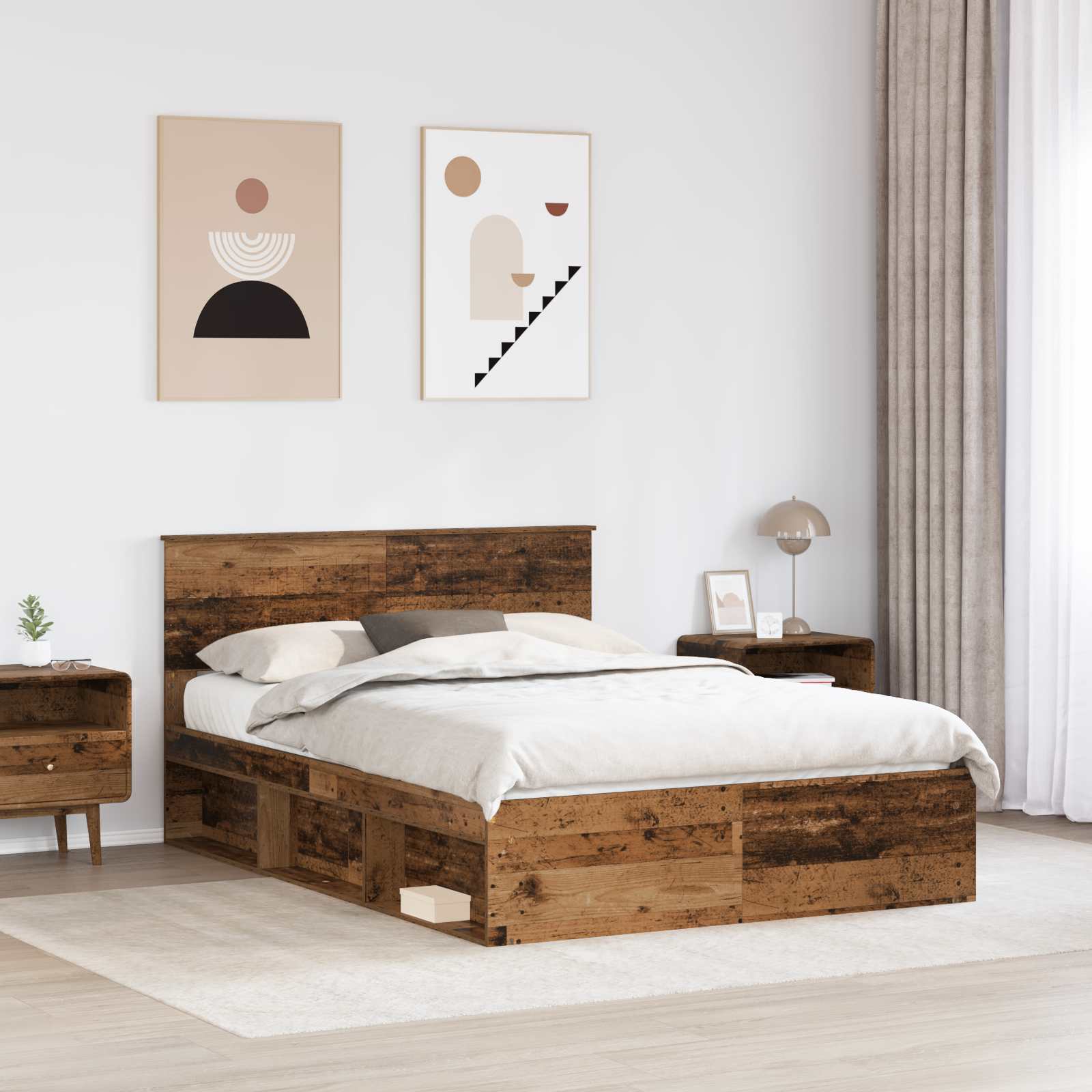 Bedframe met hoofdeinde Oudhout 140 x 200 cm Massief grenenhout – afbeelding 3