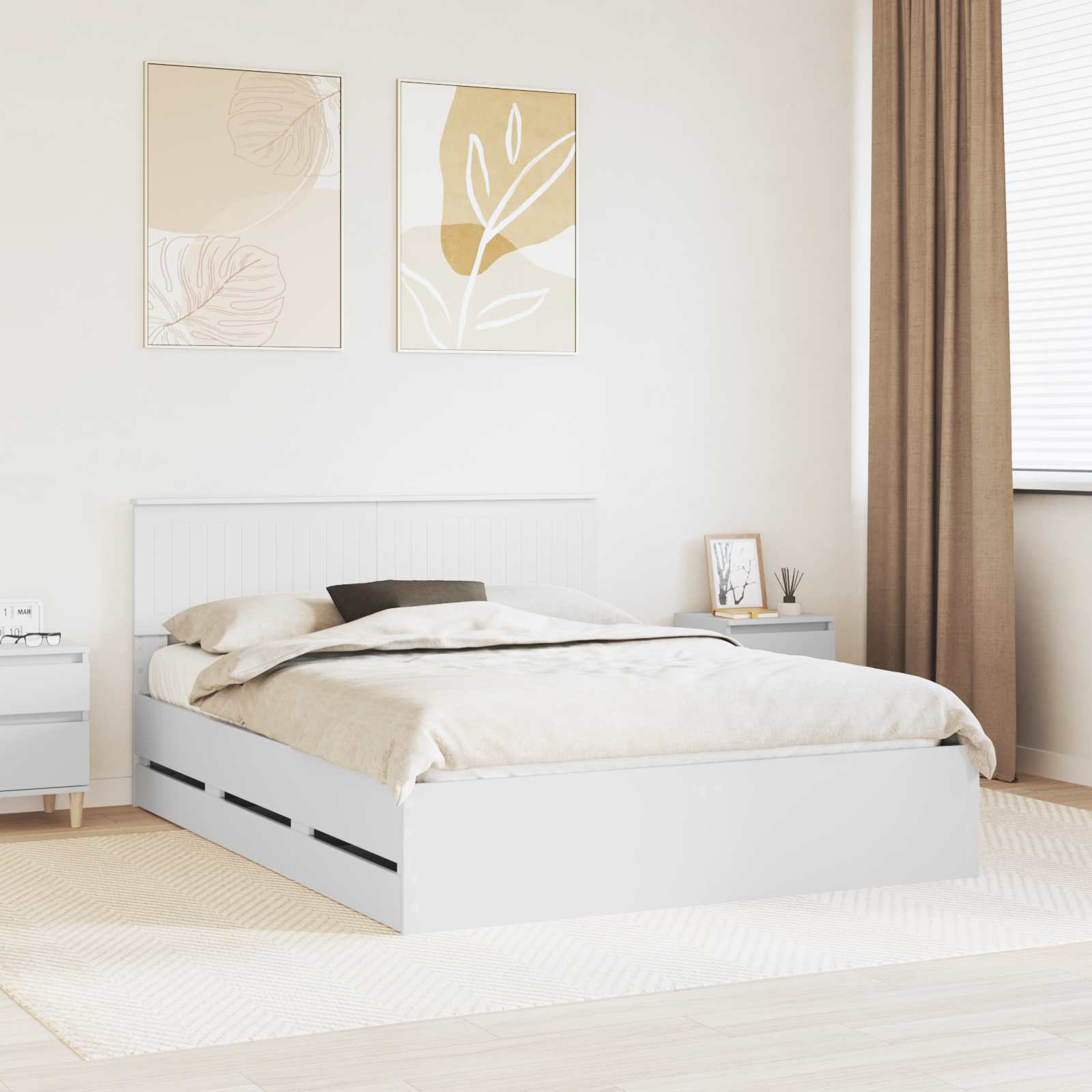 Bedframe met lade met opslag Wit 150 x 200 cm Ingenieurshout – afbeelding 1