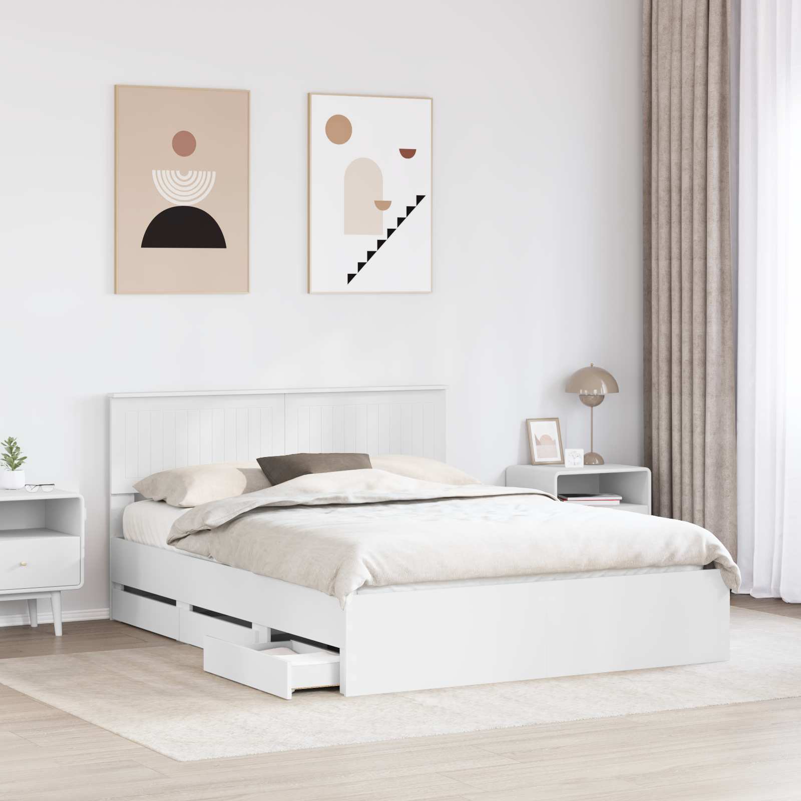 Bedframe met lade met opslag Wit 150 x 200 cm Ingenieurshout – afbeelding 3