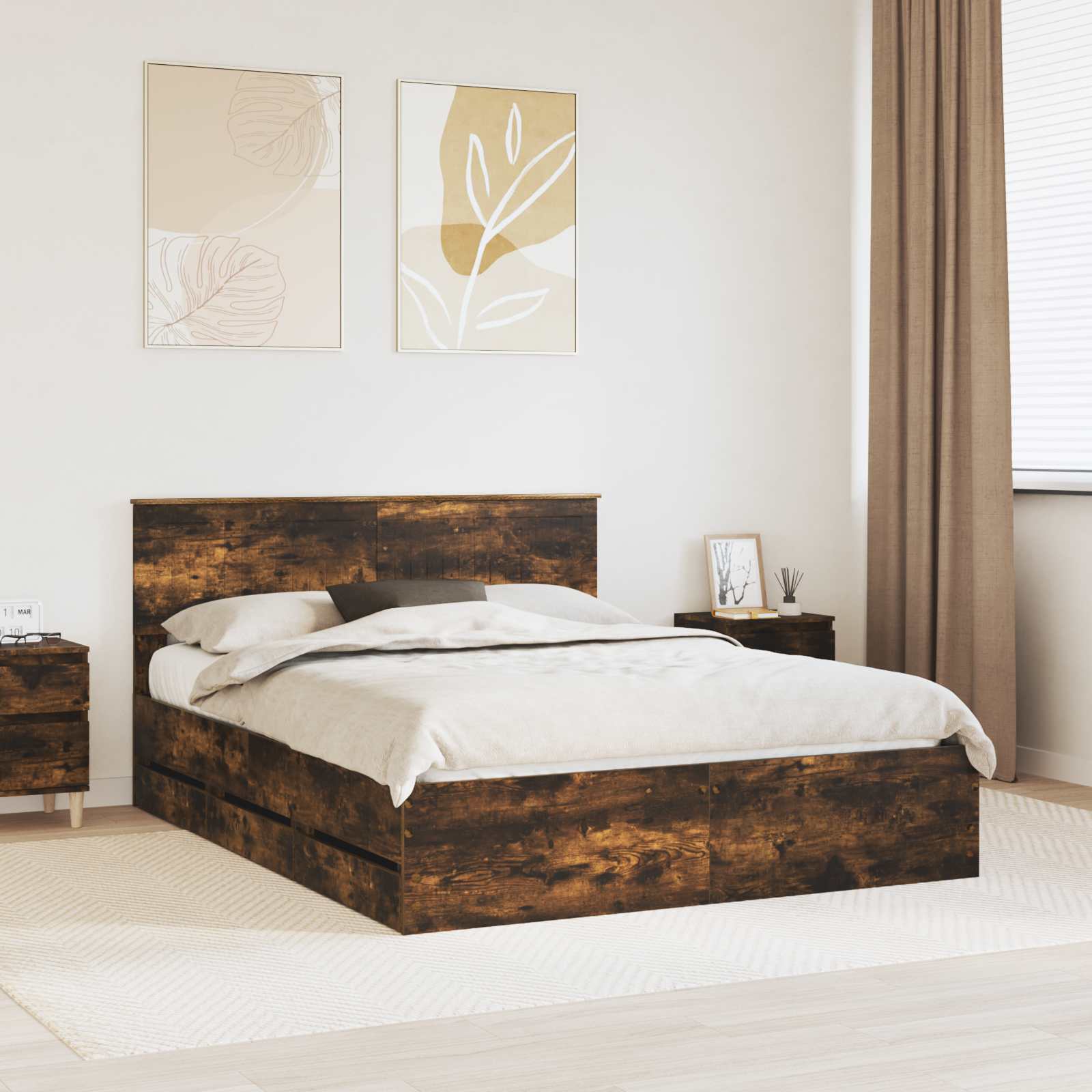 Bedframe met lade Gerookt eiken 150 x 200 cm Ingenieurshout – afbeelding 1