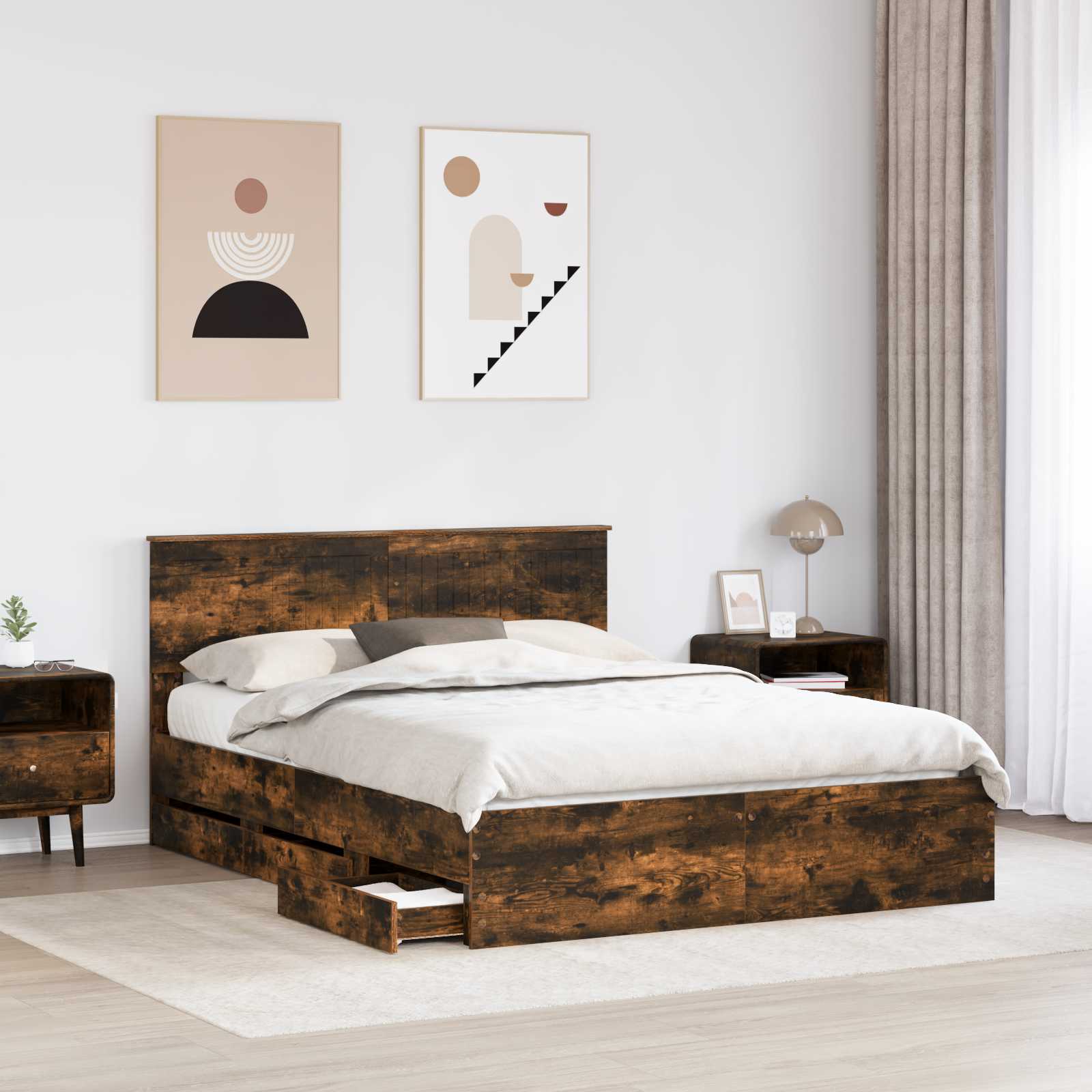 Bedframe met lade Gerookt eiken 150 x 200 cm Ingenieurshout – afbeelding 3