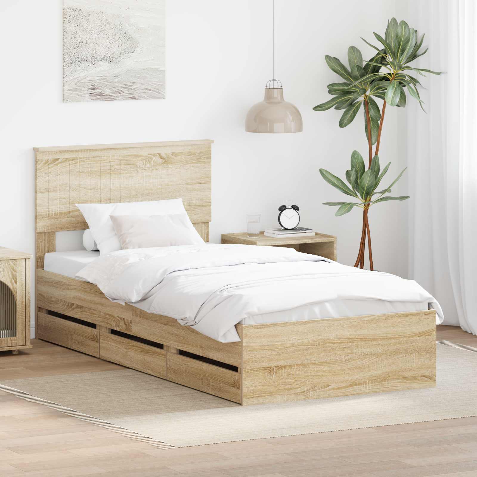Bedframe met lade Sonoma Eiken 90 x 190 cm Ingenieurshout – afbeelding 1