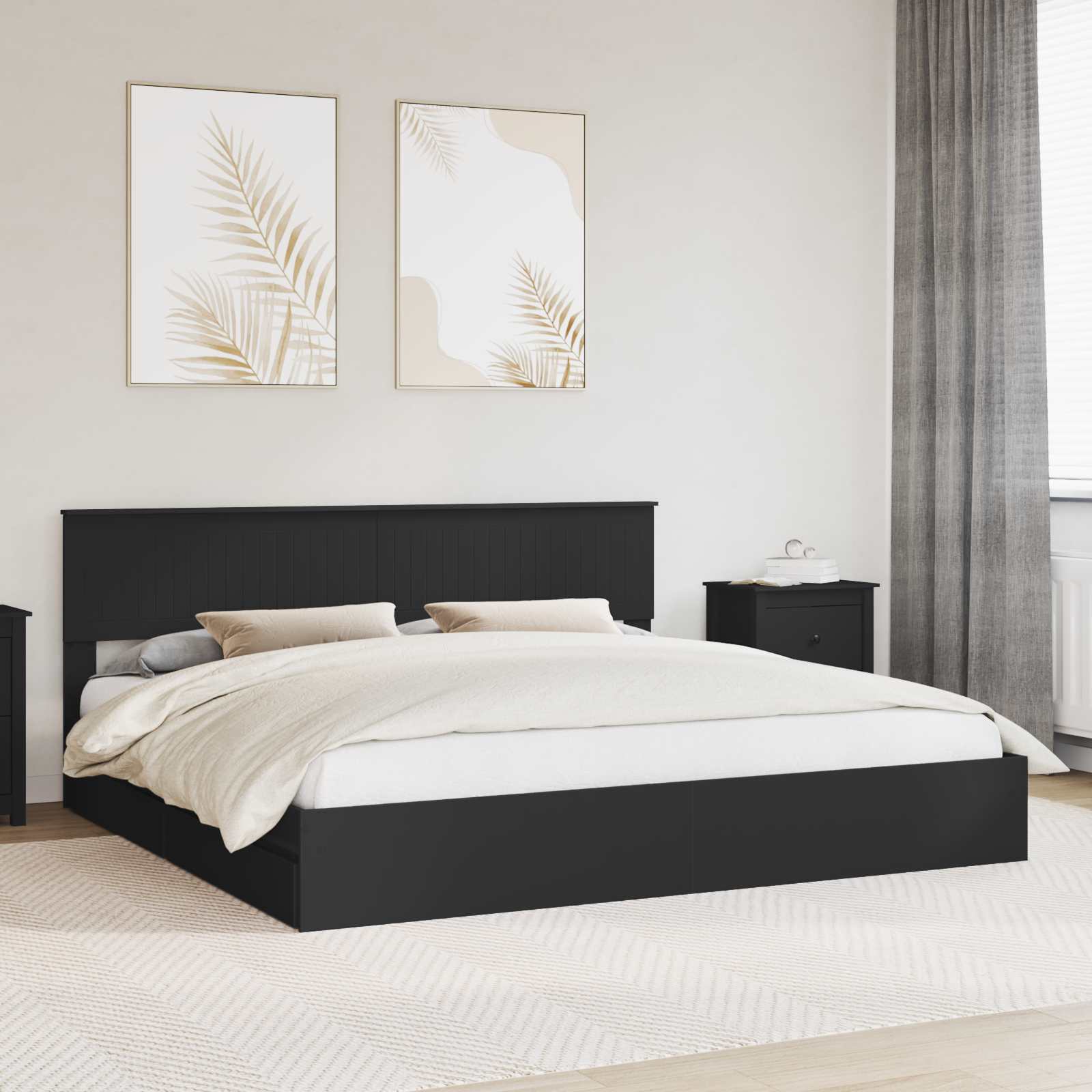 Opslag bed met hoofdeinde Zwart 200 x 200 cm Bewerkt hout