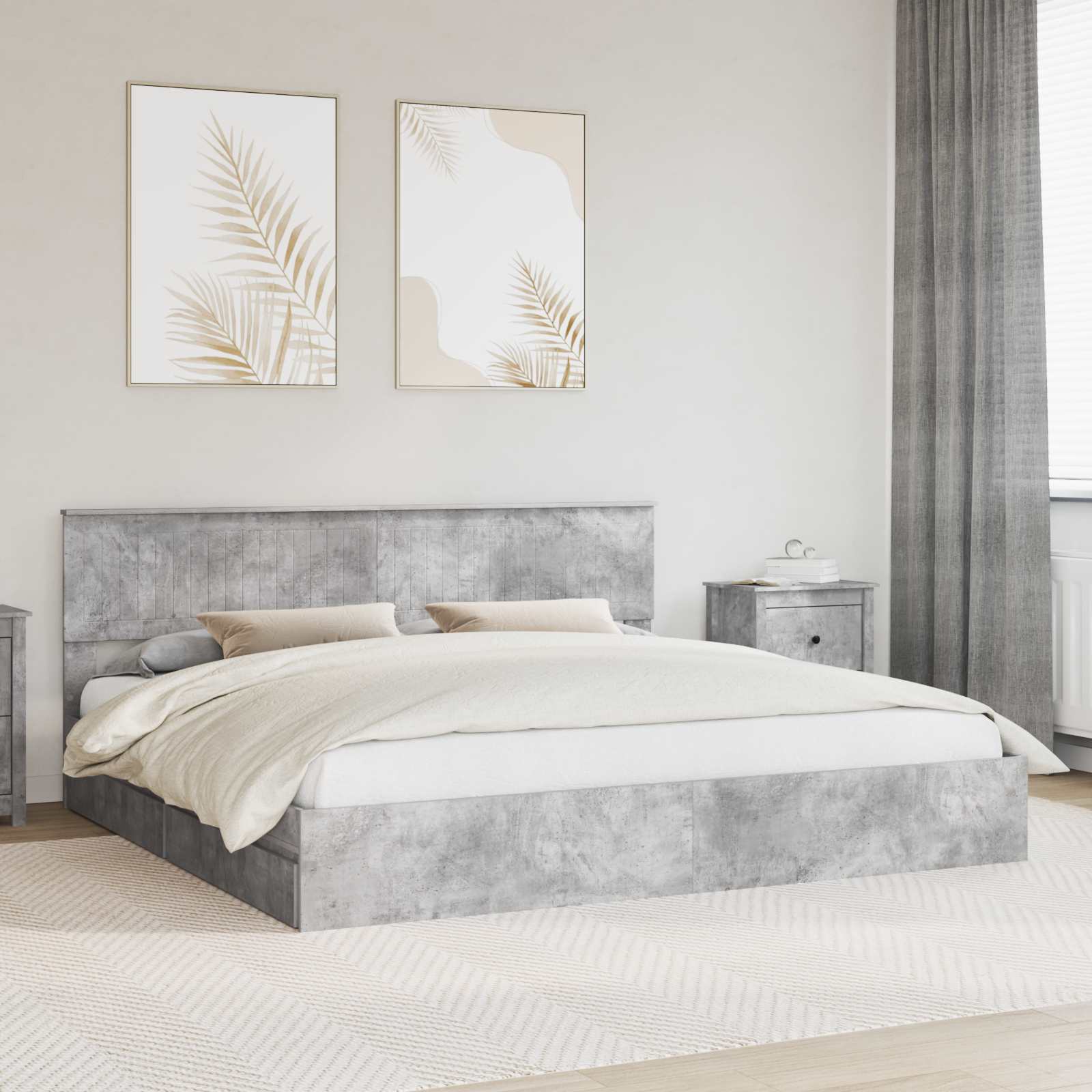 Opslag bed met hoofdeinde Beton Grijs 200 x 200 cm Bewerkt hout