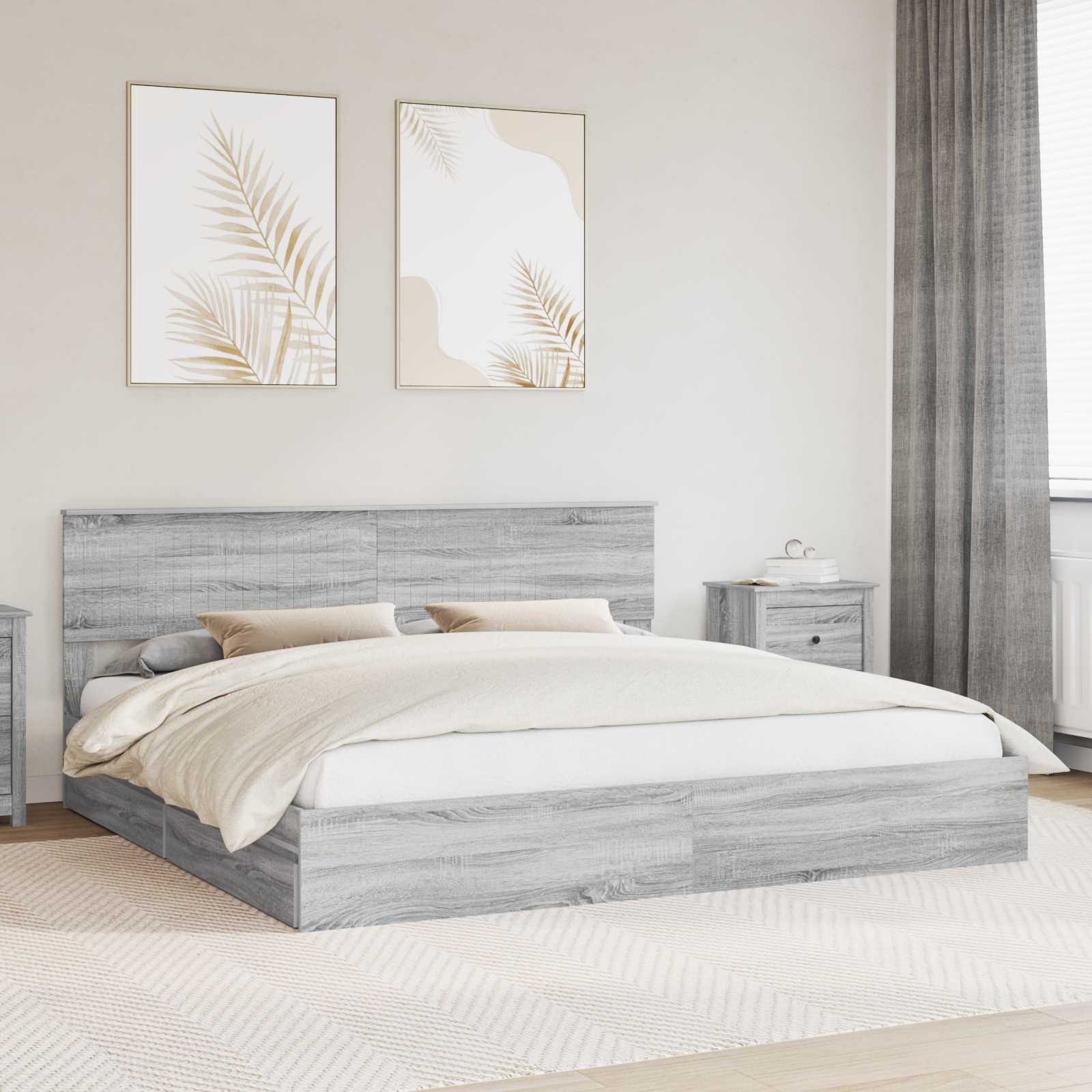 Opslag bed met lade Grijs Sonoma 200 x 200 cm Bewerkt hout