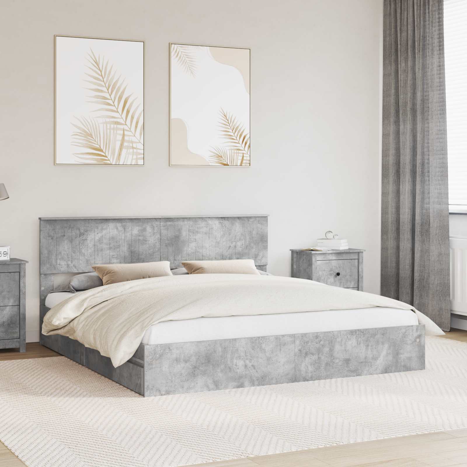 Opslag bed met hoofdeinde Beton Grijs 180 x 200 cm Bewerkt hout – afbeelding 1