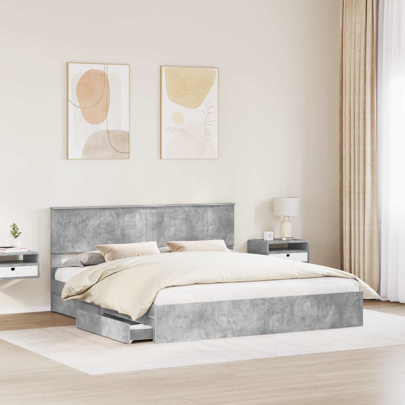 Opslag bed met hoofdeinde Beton Grijs 180 x 200 cm Bewerkt hout – afbeelding 3