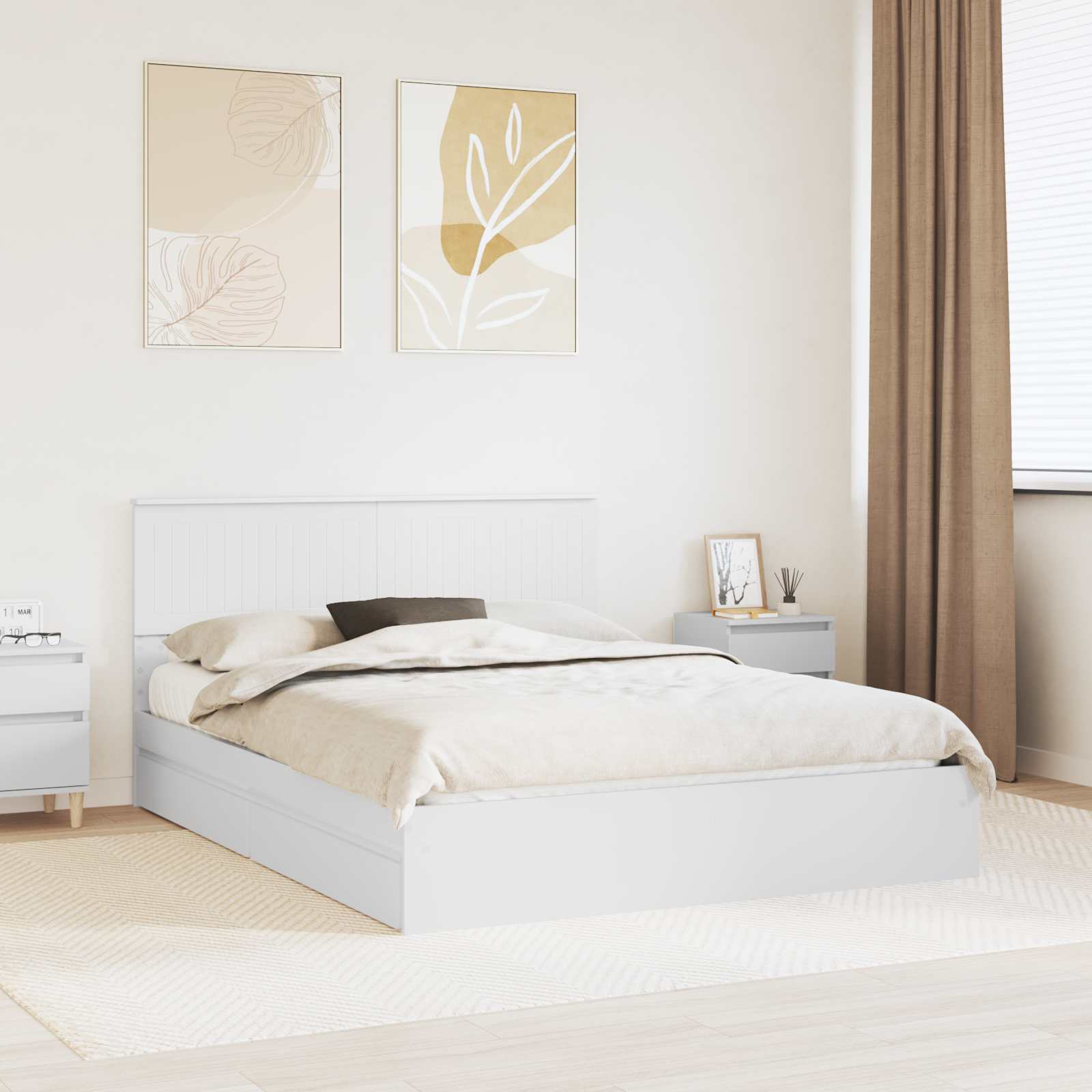 Opslag bed met hoofdeinde Wit 150 x 200 cm Bewerkt hout – afbeelding 1