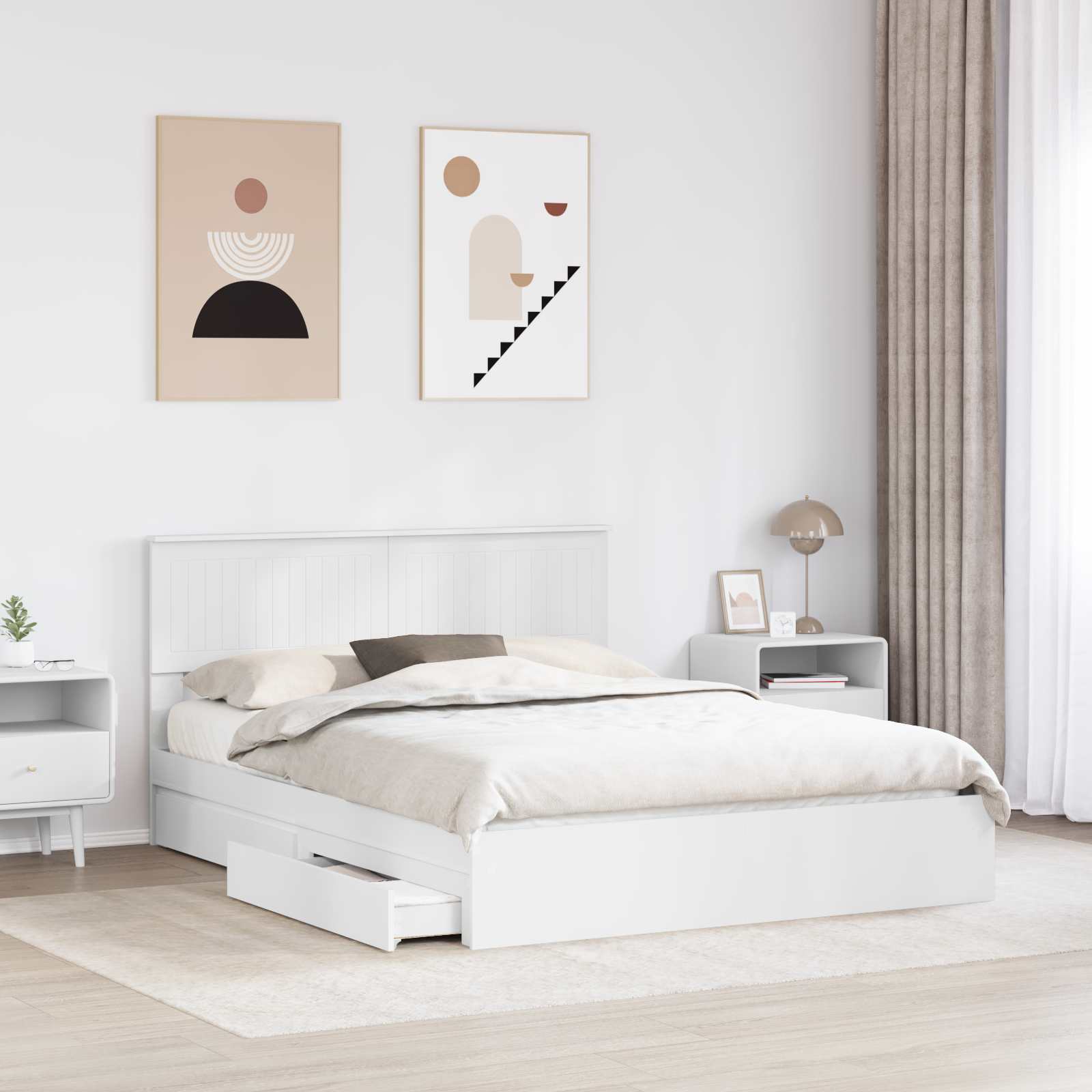 Opslag bed met hoofdeinde Wit 150 x 200 cm Bewerkt hout – afbeelding 3