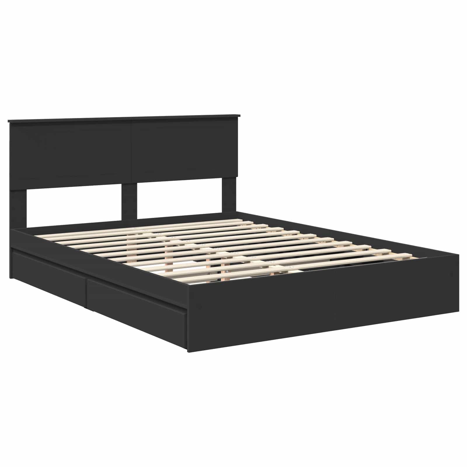 Opslag bed met hoofdeinde Zwart 150 x 200 cm Bewerkt hout – afbeelding 4