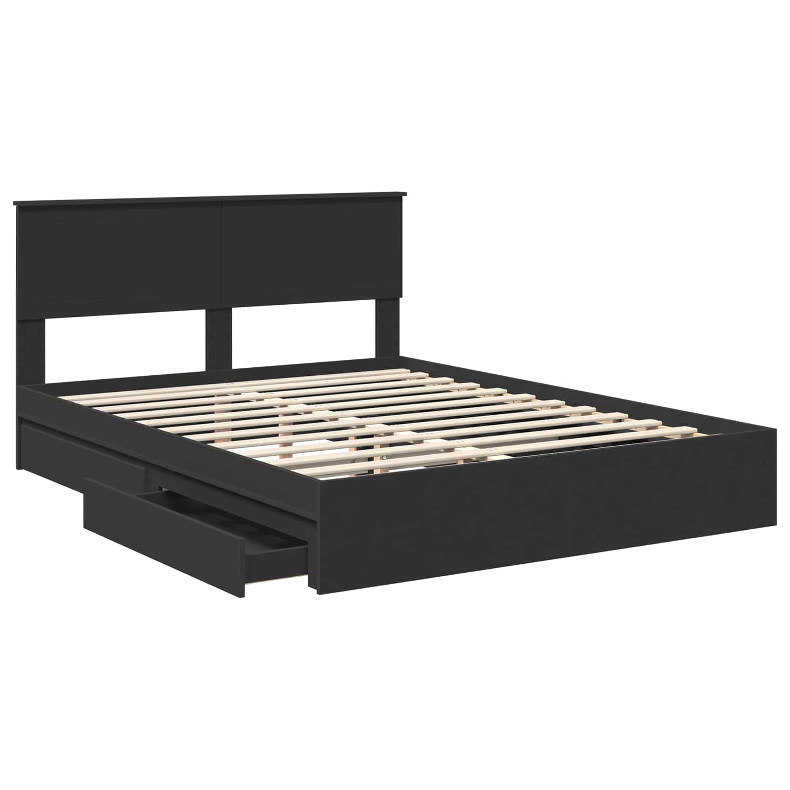 Opslag bed met hoofdeinde Zwart 150 x 200 cm Bewerkt hout – afbeelding 5