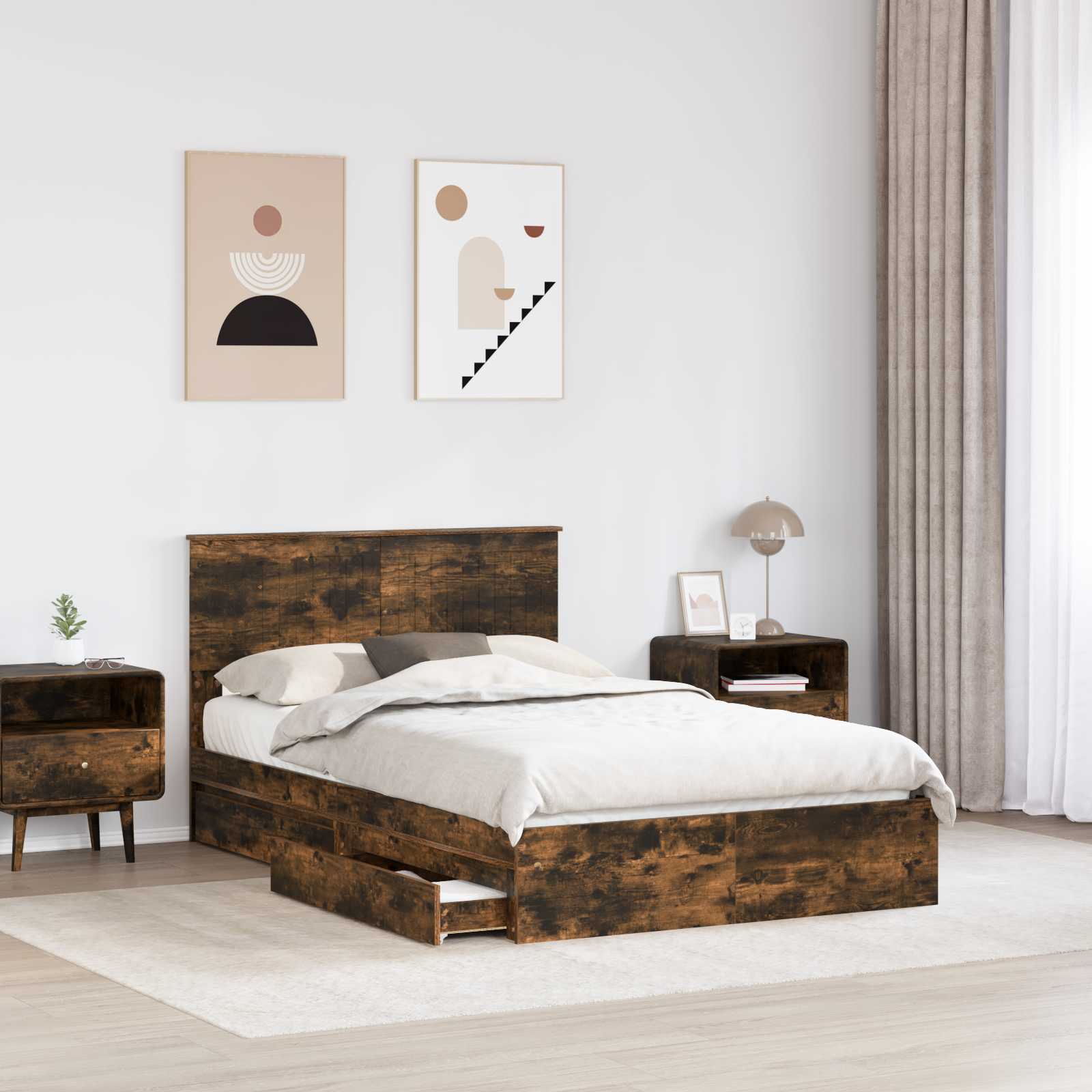 Opslag bed met lade Gerookt eiken 120 x 200 cm Bewerkt hout – afbeelding 3
