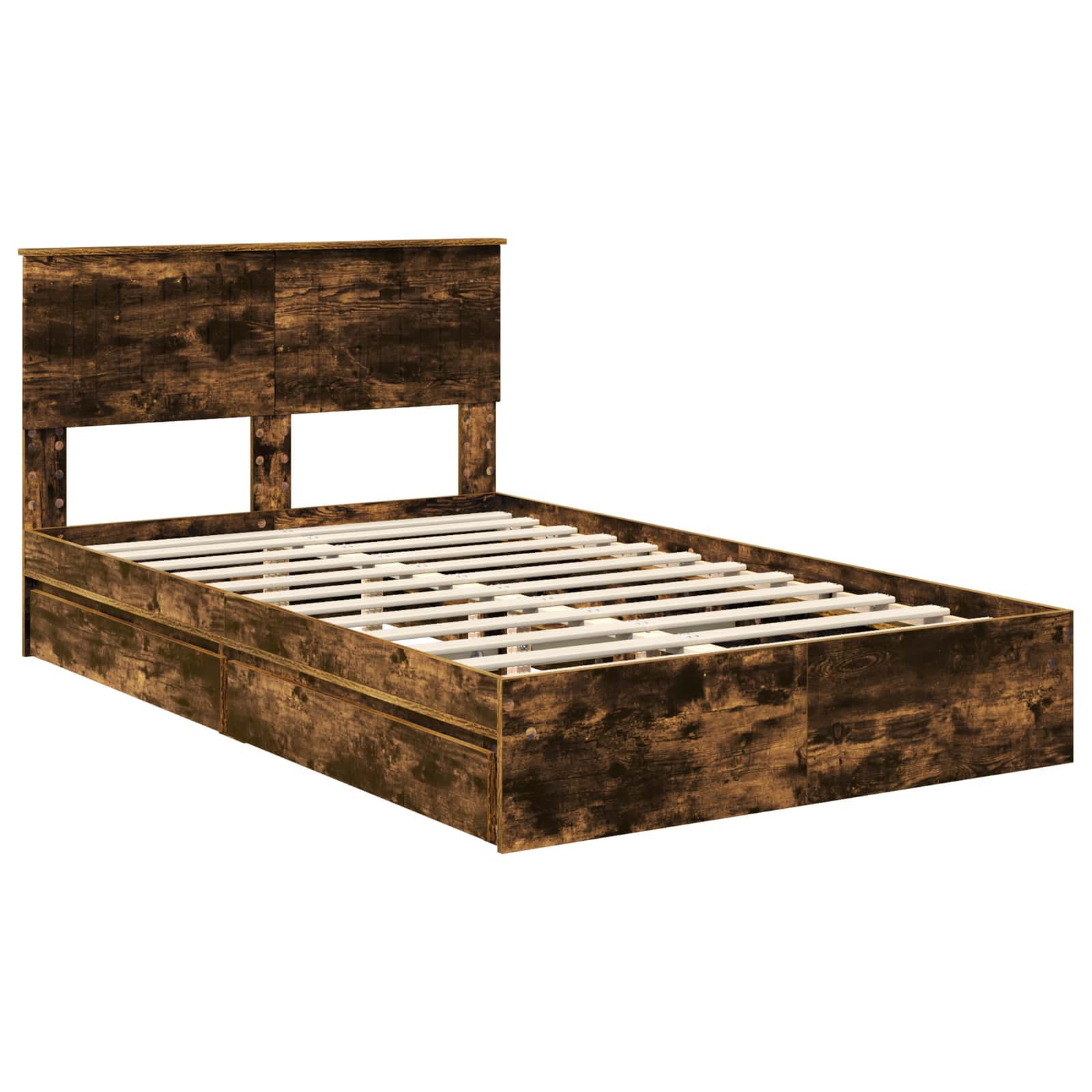 Opslag bed met lade Gerookt eiken 120 x 200 cm Bewerkt hout – afbeelding 4