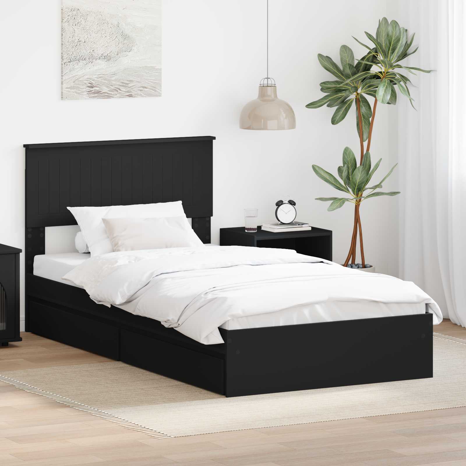 Opslag bed met lade met opslag Zwart 100 x 200 cm Bewerkt hout – afbeelding 1