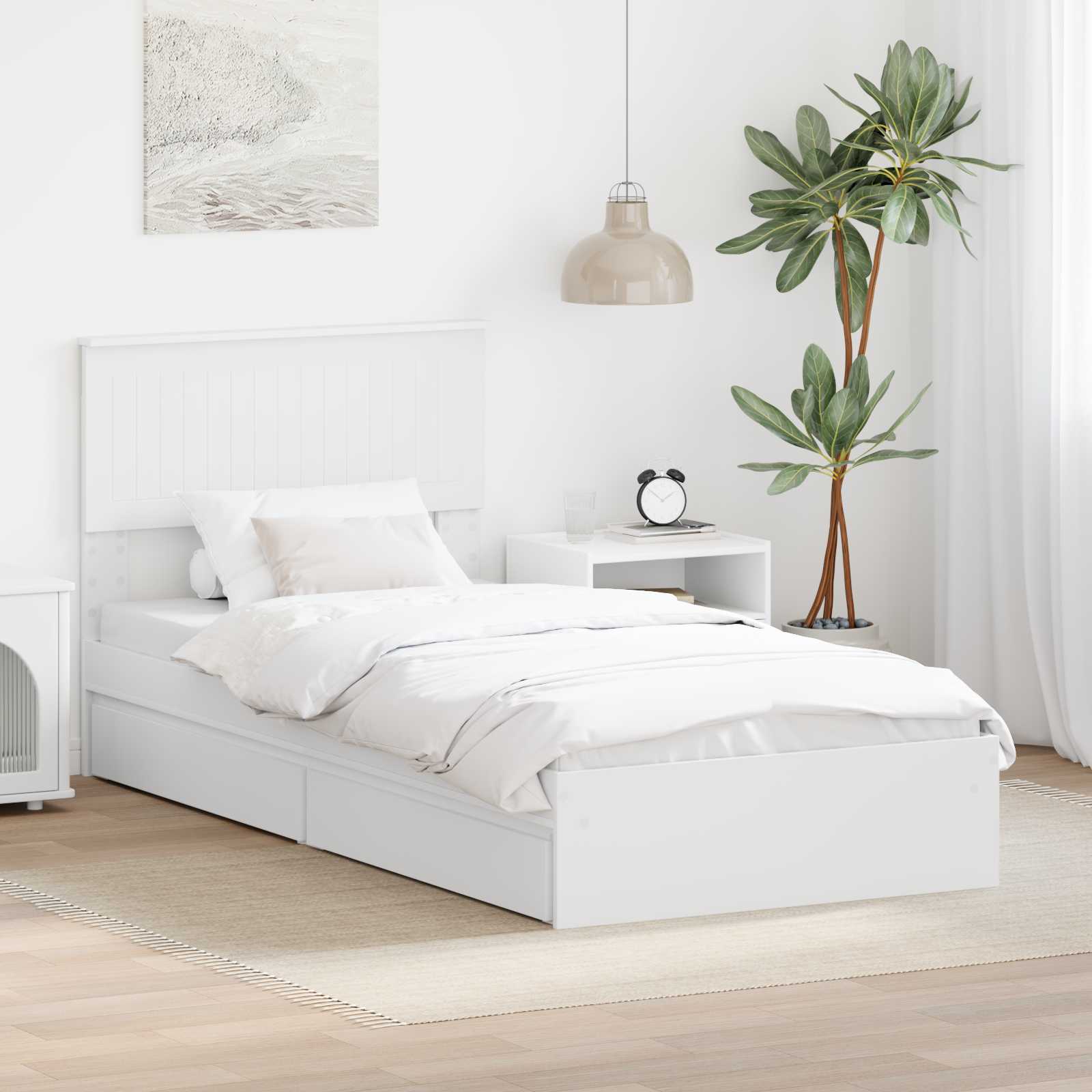 Opslag bed met hoofdeinde met lade Wit 90 x 190 cm Bewerkt hout – afbeelding 1
