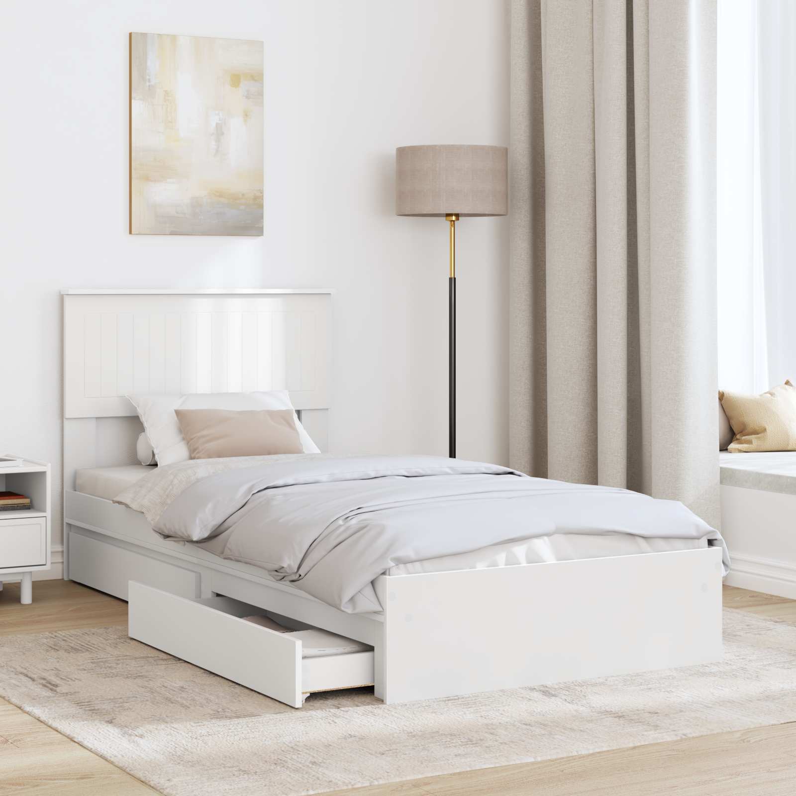 Opslag bed met hoofdeinde met lade Wit 90 x 190 cm Bewerkt hout – afbeelding 3