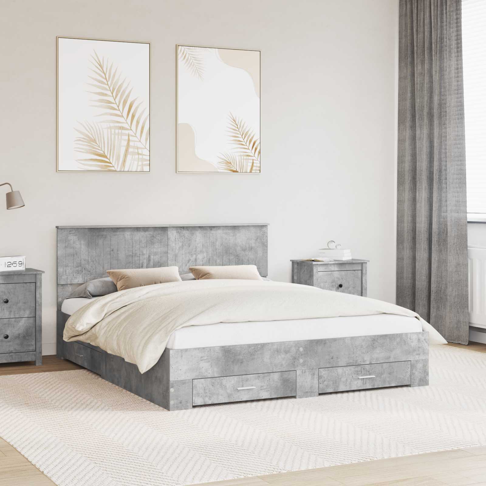 Bedframe met hoofdeinde Beton Grijs 160 x 200 cm Bewerkt hout
