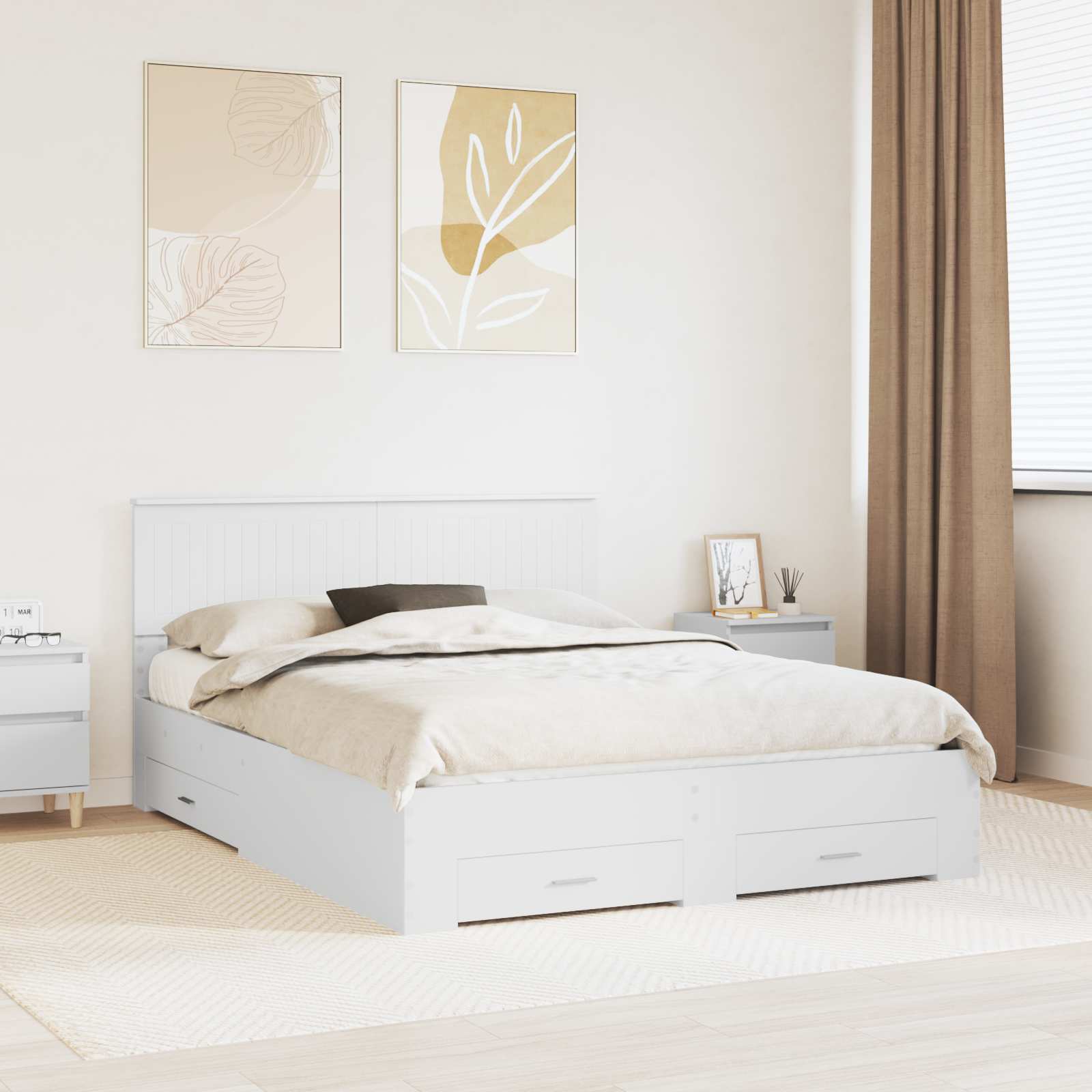 Bedframe met hoofdeinde met lade Wit 150 x 200 cm Bewerkt hout – afbeelding 1