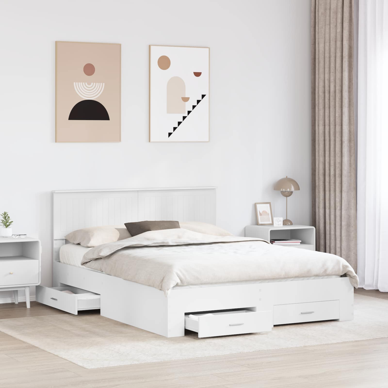 Bedframe met hoofdeinde met lade Wit 150 x 200 cm Bewerkt hout – afbeelding 3