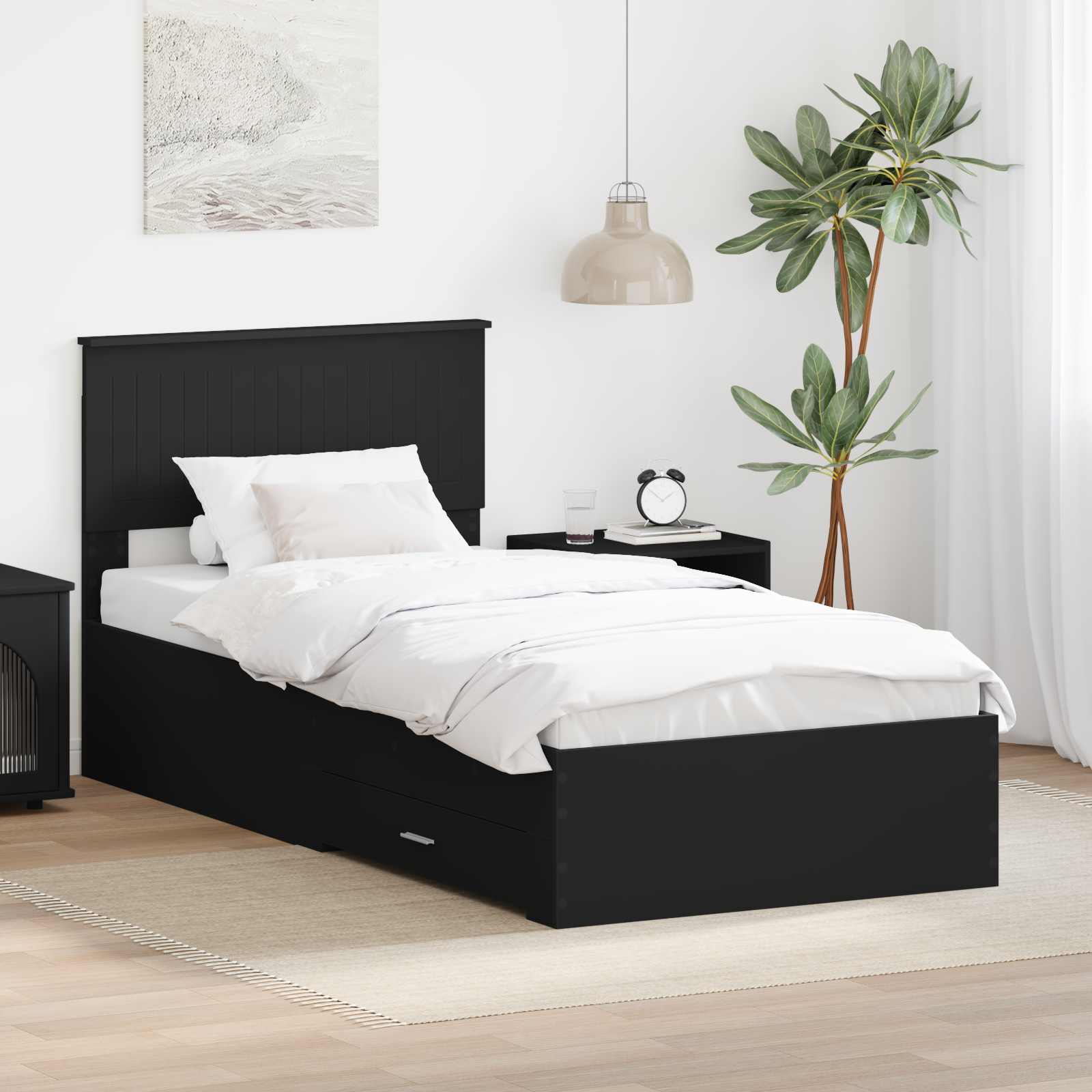 Bedframe met lade met hoofdeinde Zwart 90 x 200 cm Bewerkt hout