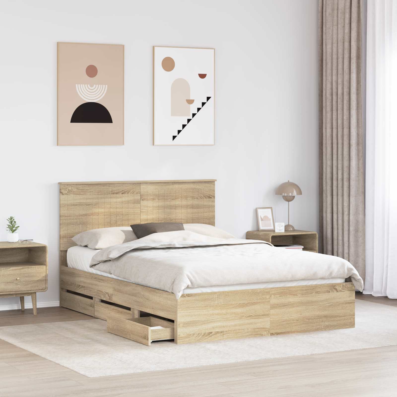 Bedframe met lade Sonoma Eiken 140 x 190 cm Ingenieurshout – afbeelding 3