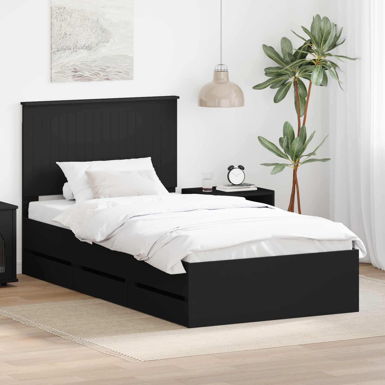 Bedframe met lade met opslag Zwart 100 x 200 cm Ingenieurshout