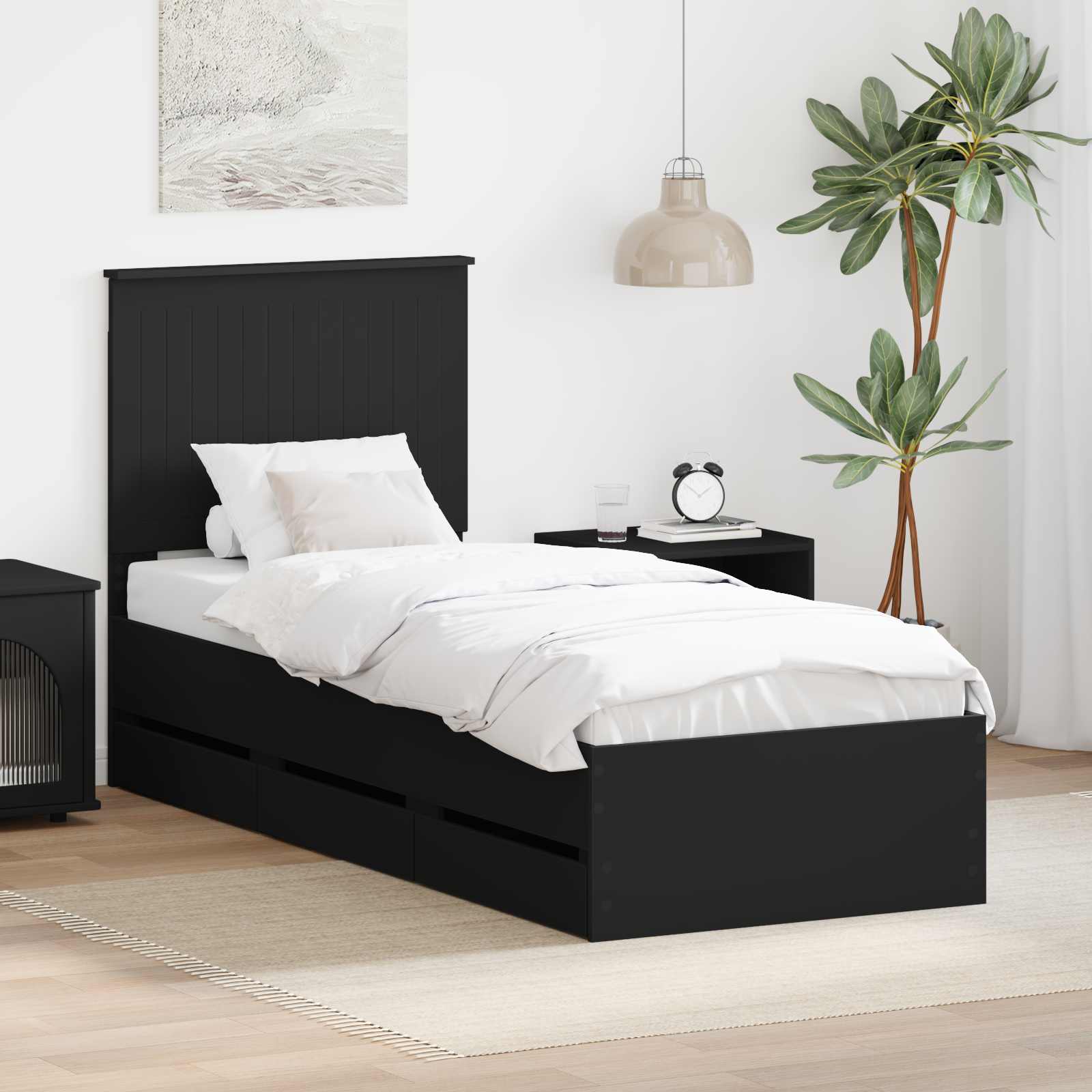 Bedframe met lade met opslag Zwart 90 x 200 cm Ingenieurshout