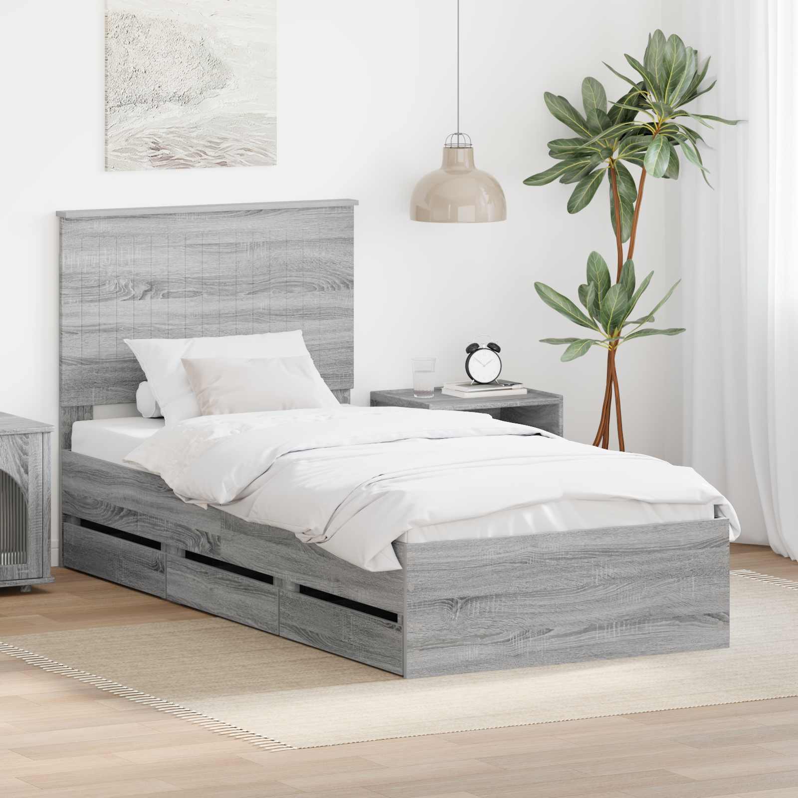 Bedframe met lade Grijs Sonoma 90 x 200 cm Ingenieurshout